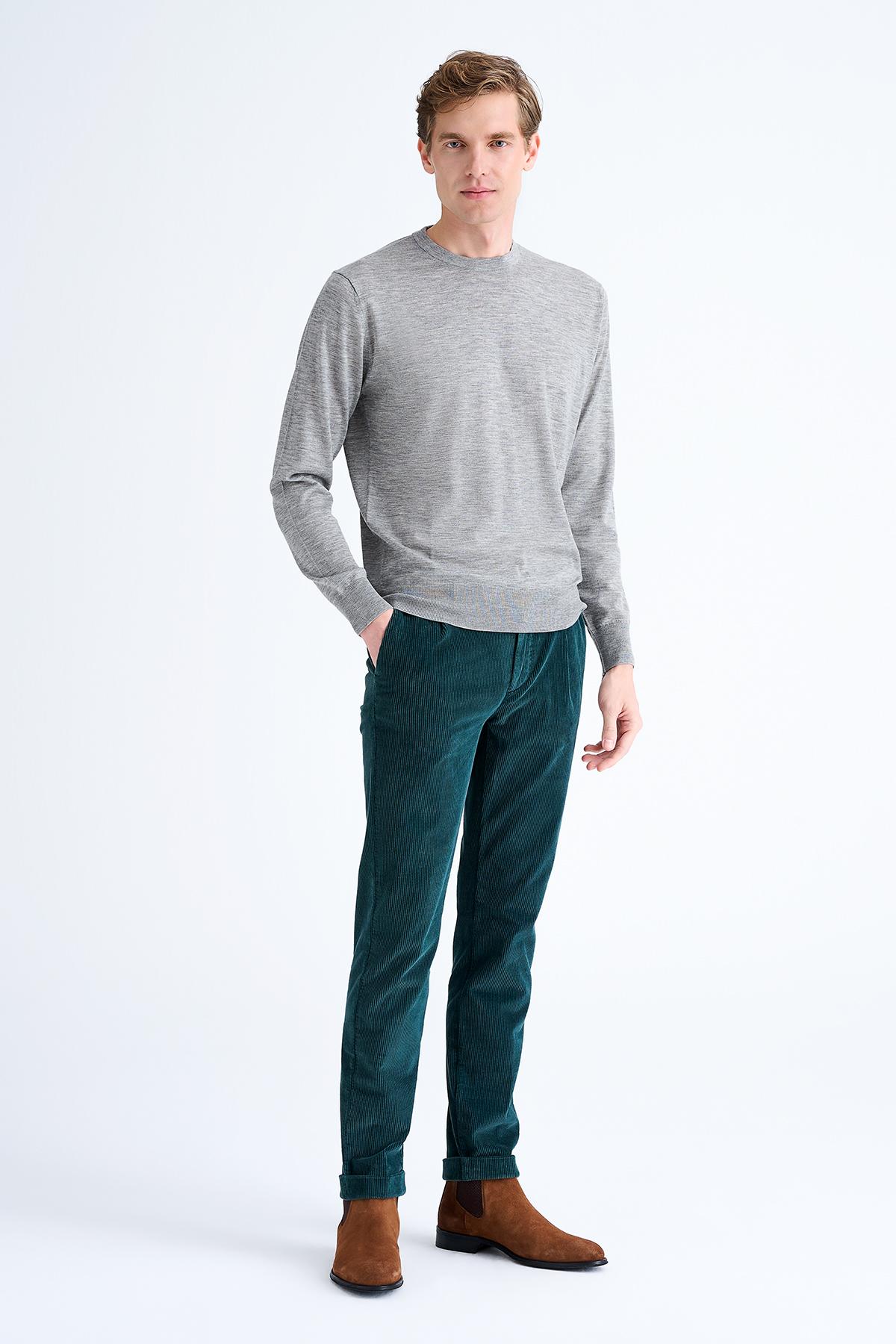 Erkek Gri Bisiklet Yaka Yün Kazak