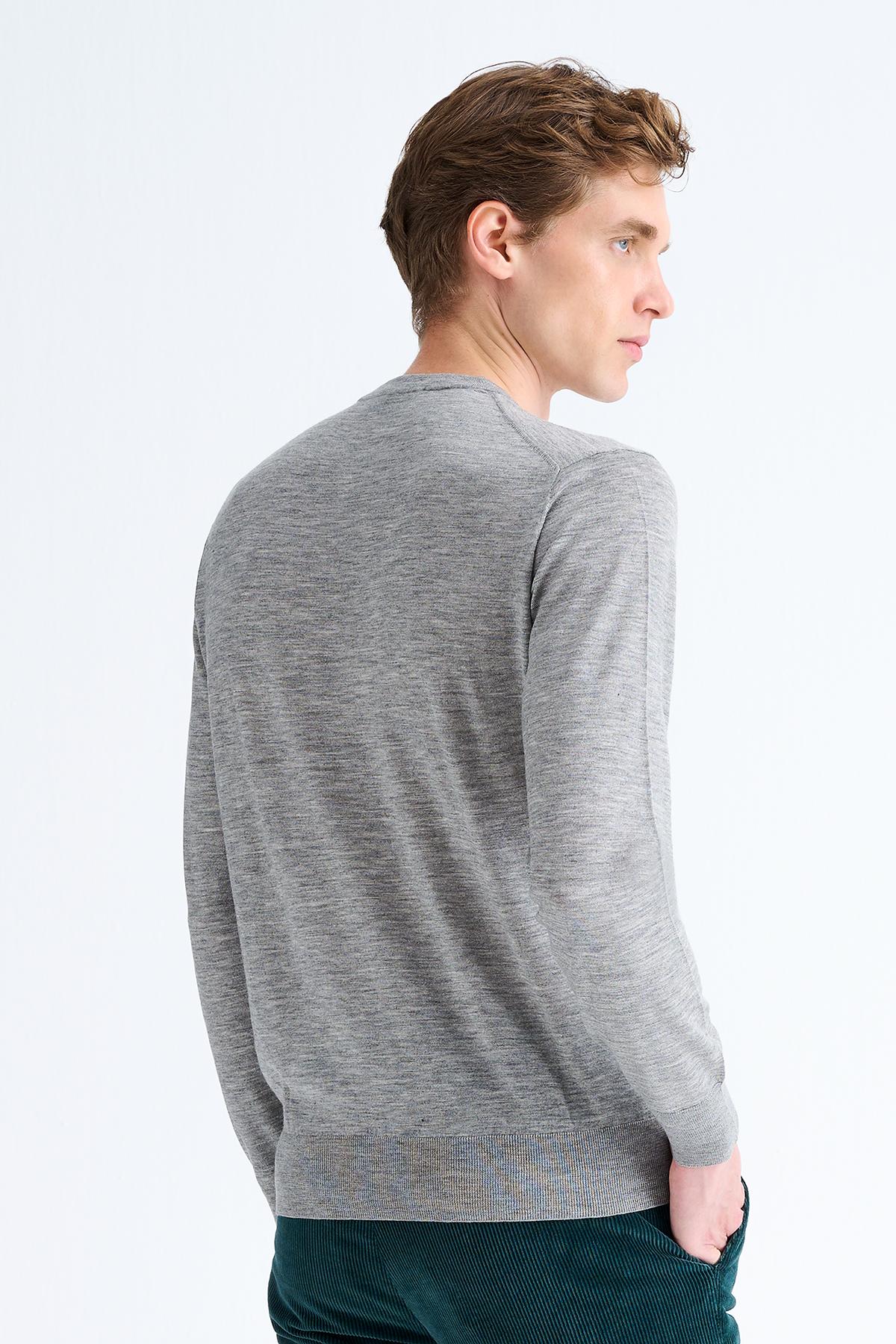 Erkek Gri Bisiklet Yaka Yün Kazak