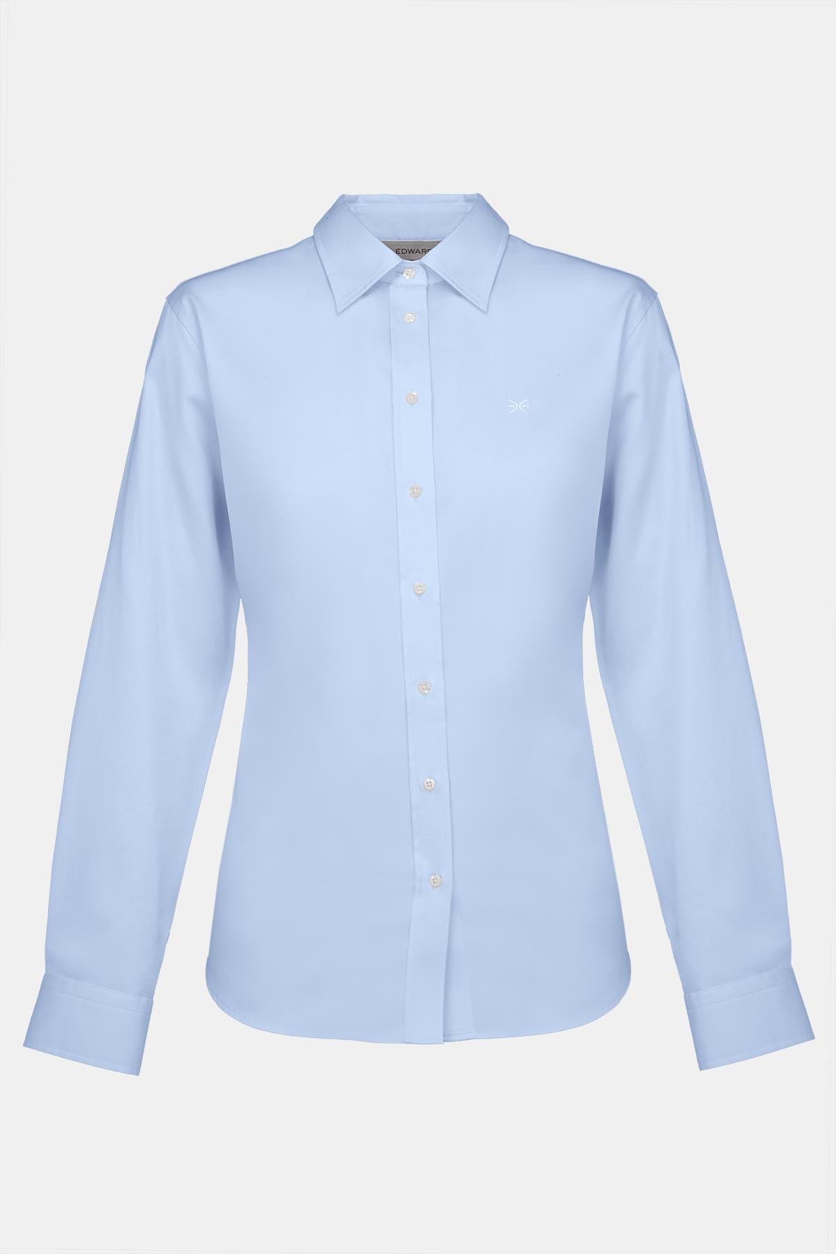 Kadın Mavi Saten Gömlek