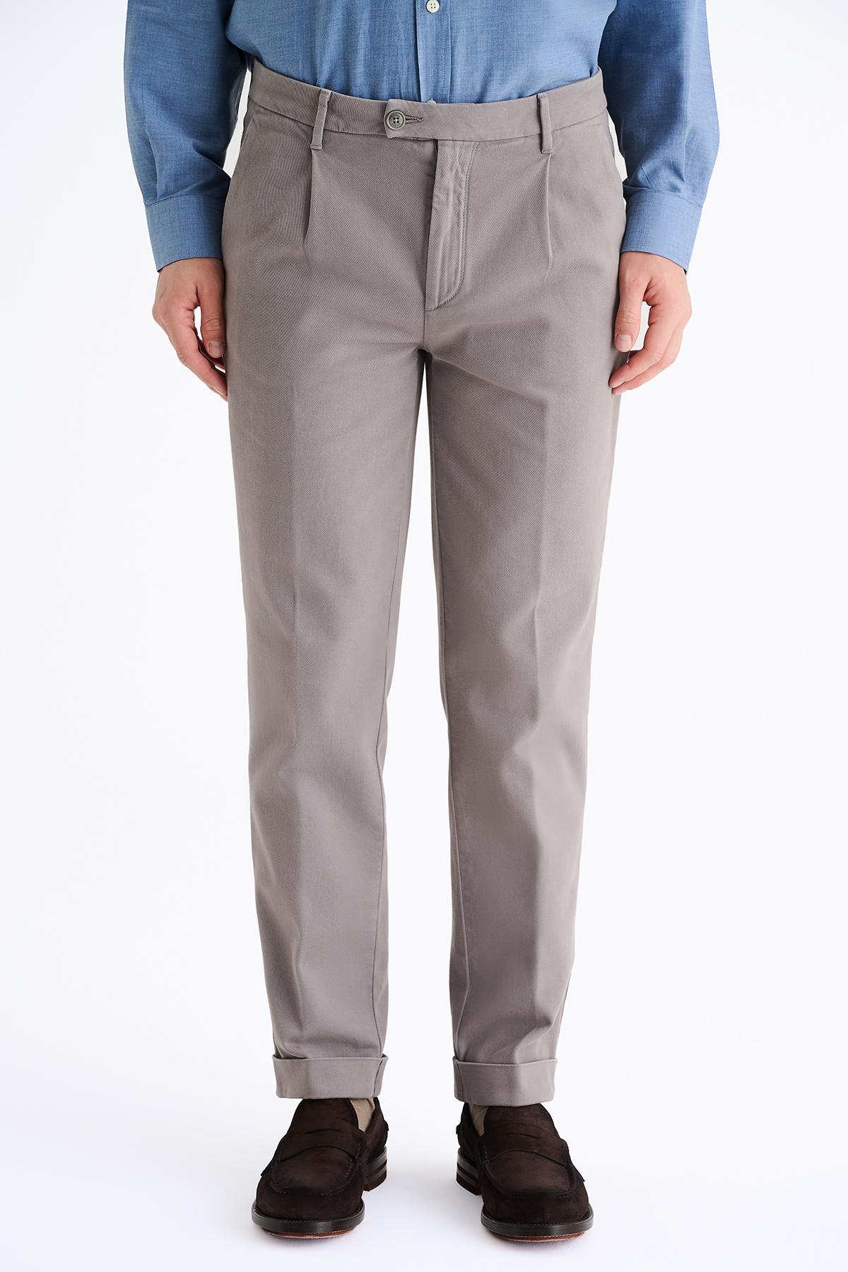 Erkek Gri Pamuk Streç Chino Pantolon