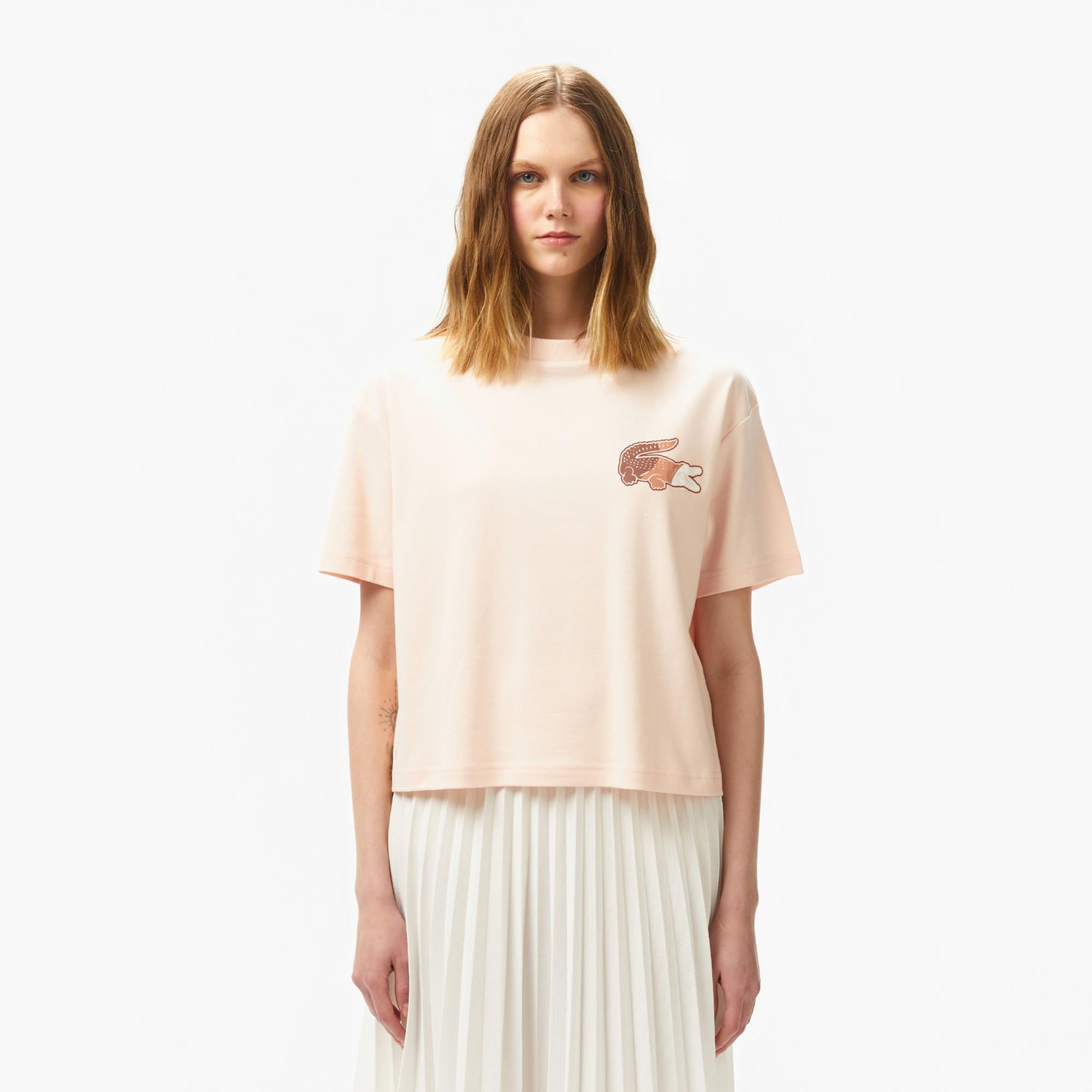 Lacoste Kadın Bisiklet Yaka Baskılı Açık Pembe T-Shirt