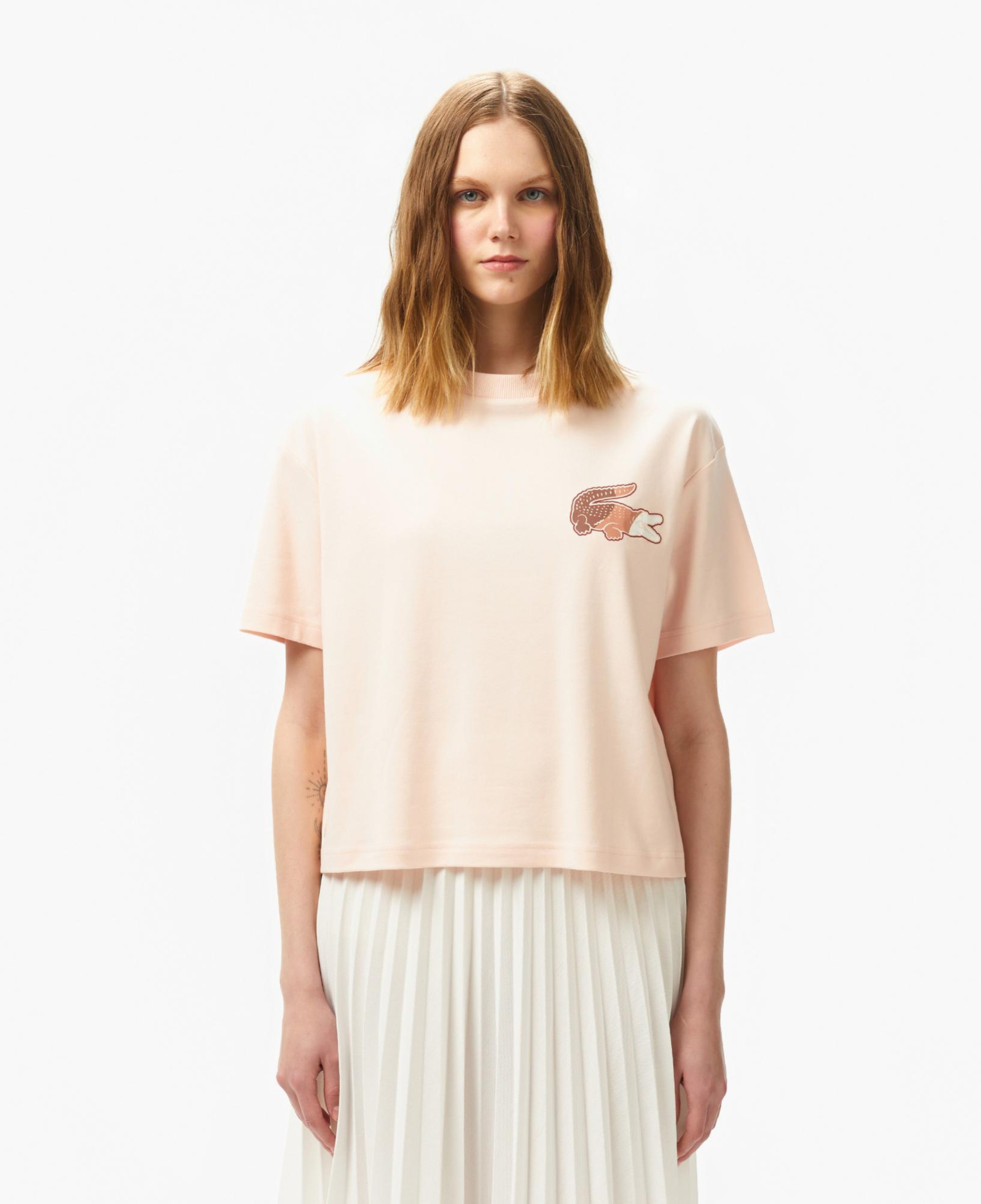 Lacoste Kadın Bisiklet Yaka Baskılı Açık Pembe T-Shirt