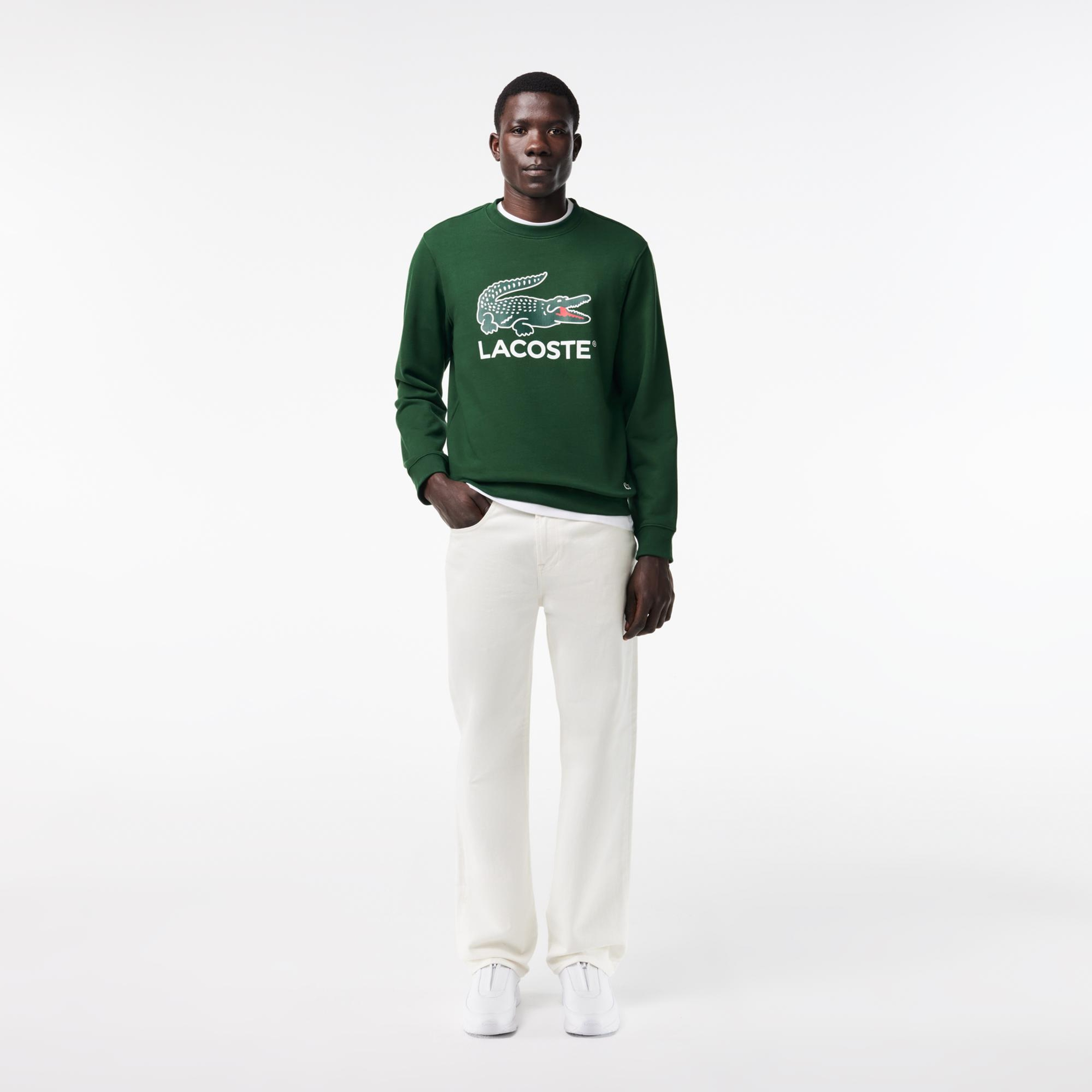 Lacoste Erkek Classic Fit Bisiklet Yaka Baskılı Yeşil Sweatshirt