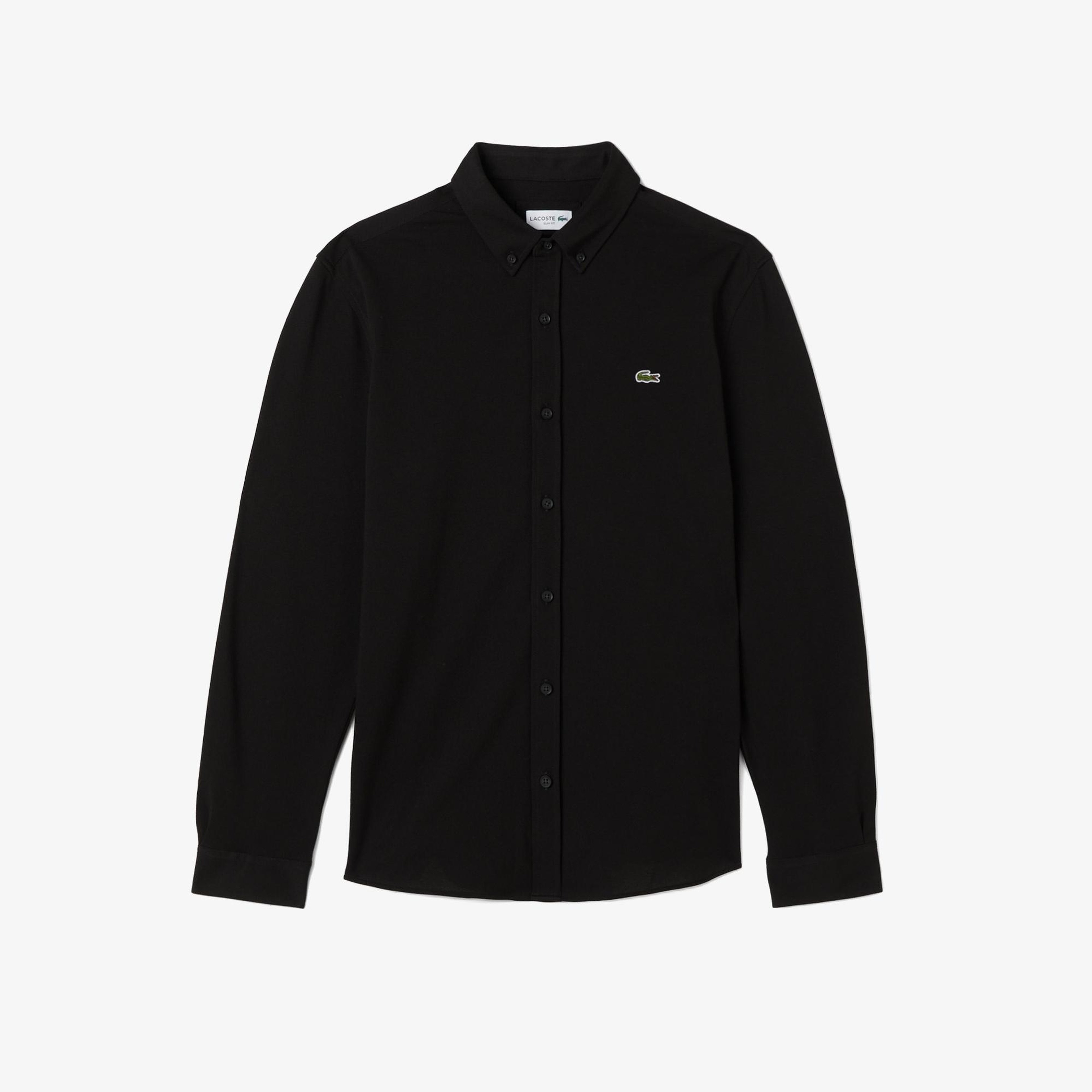 Lacoste Erkek Slim Fit Düğmeli Yaka Siyah Gömlek
