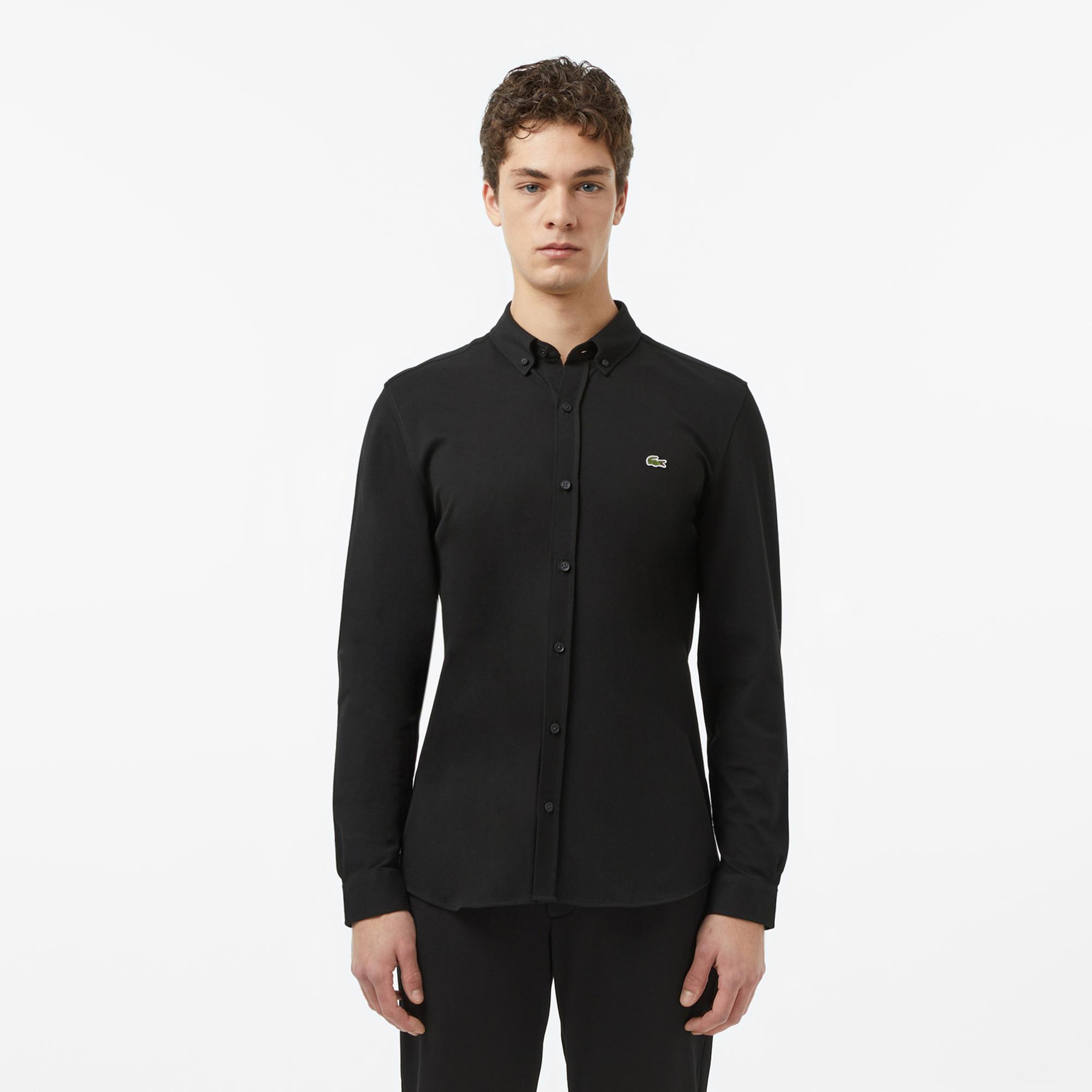 Lacoste Erkek Slim Fit Düğmeli Yaka Siyah Gömlek
