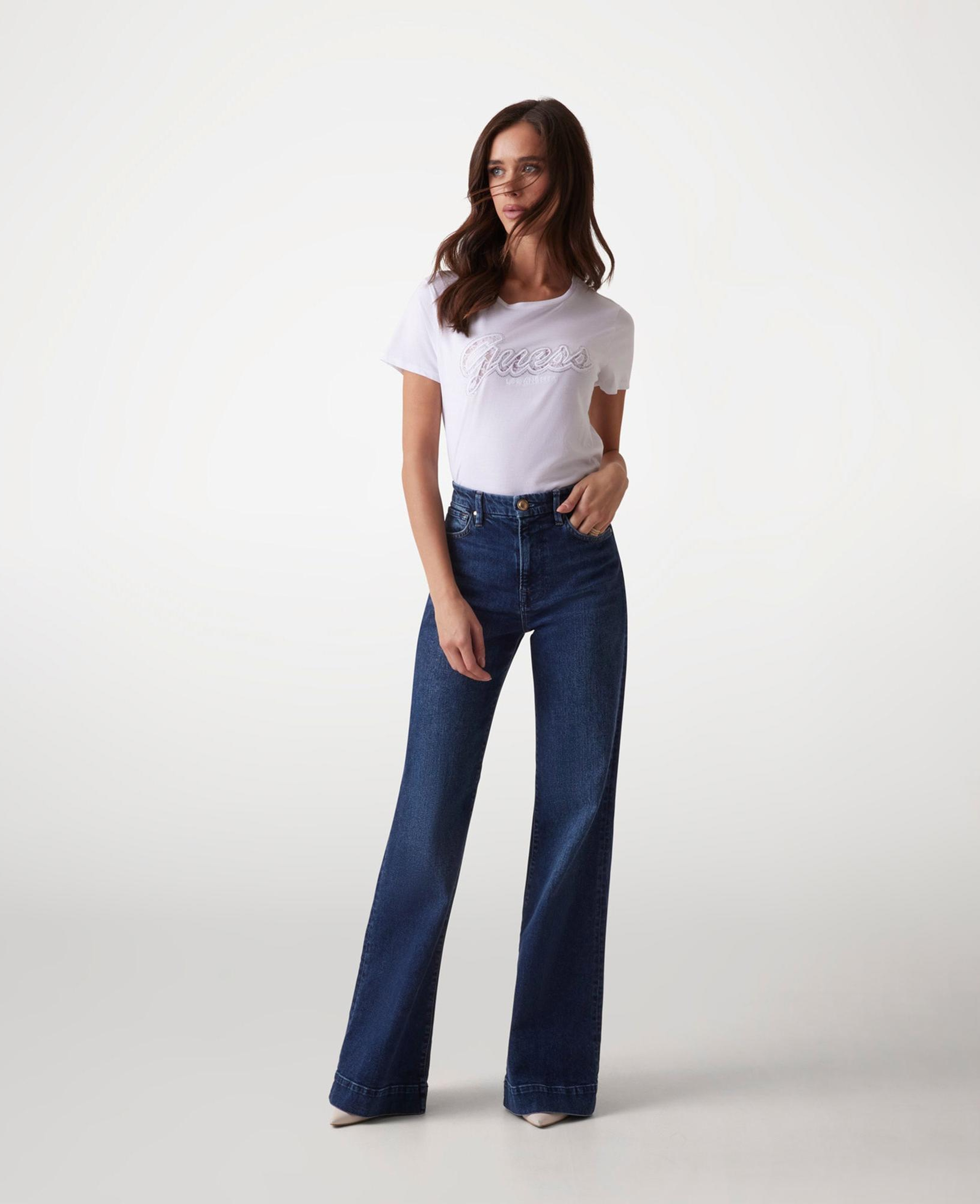 Guess Script Lace Logo Kadın Beyaz T-Shirt