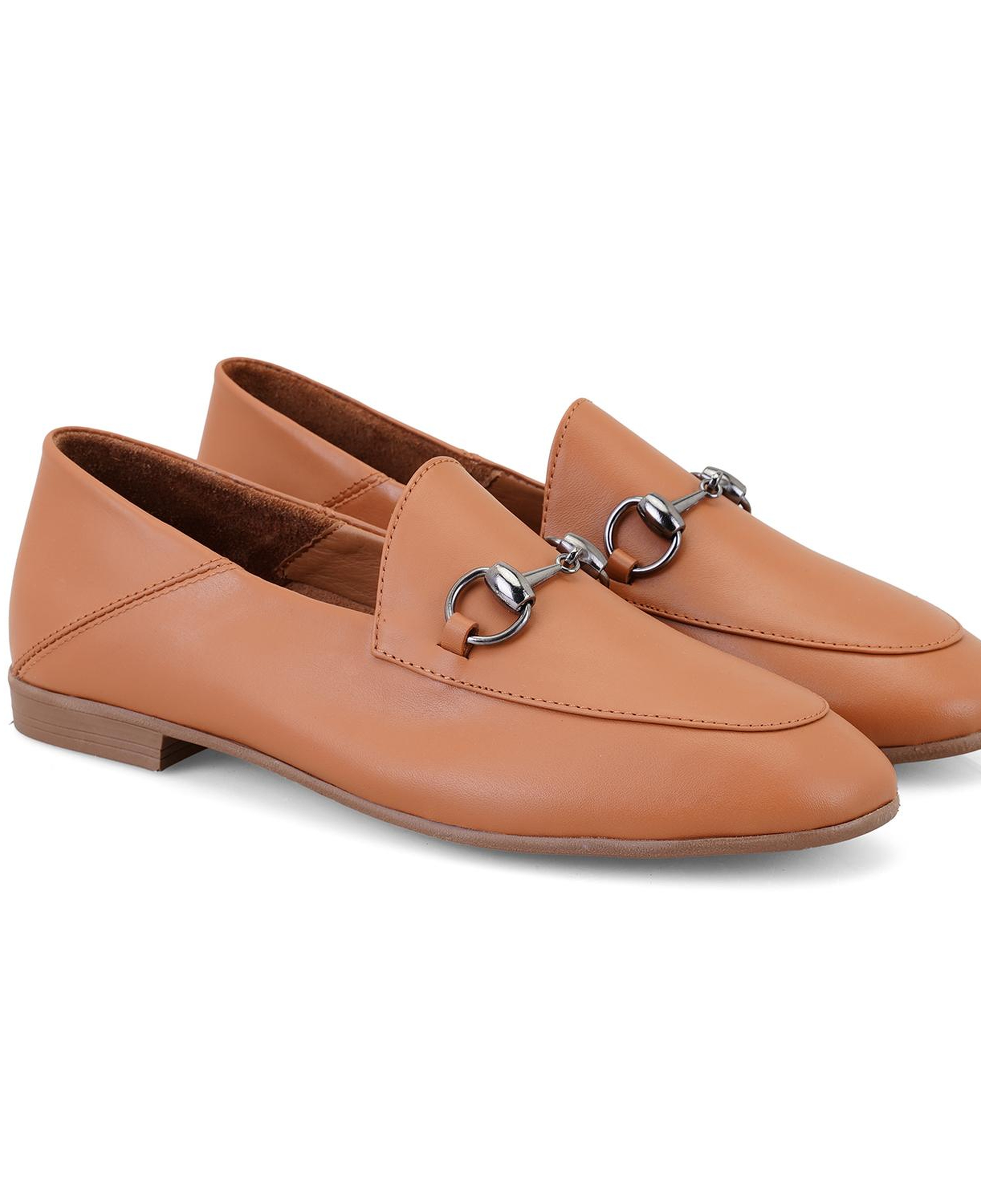 Kadın Taba Toka Aksesuarlı Deri Babet