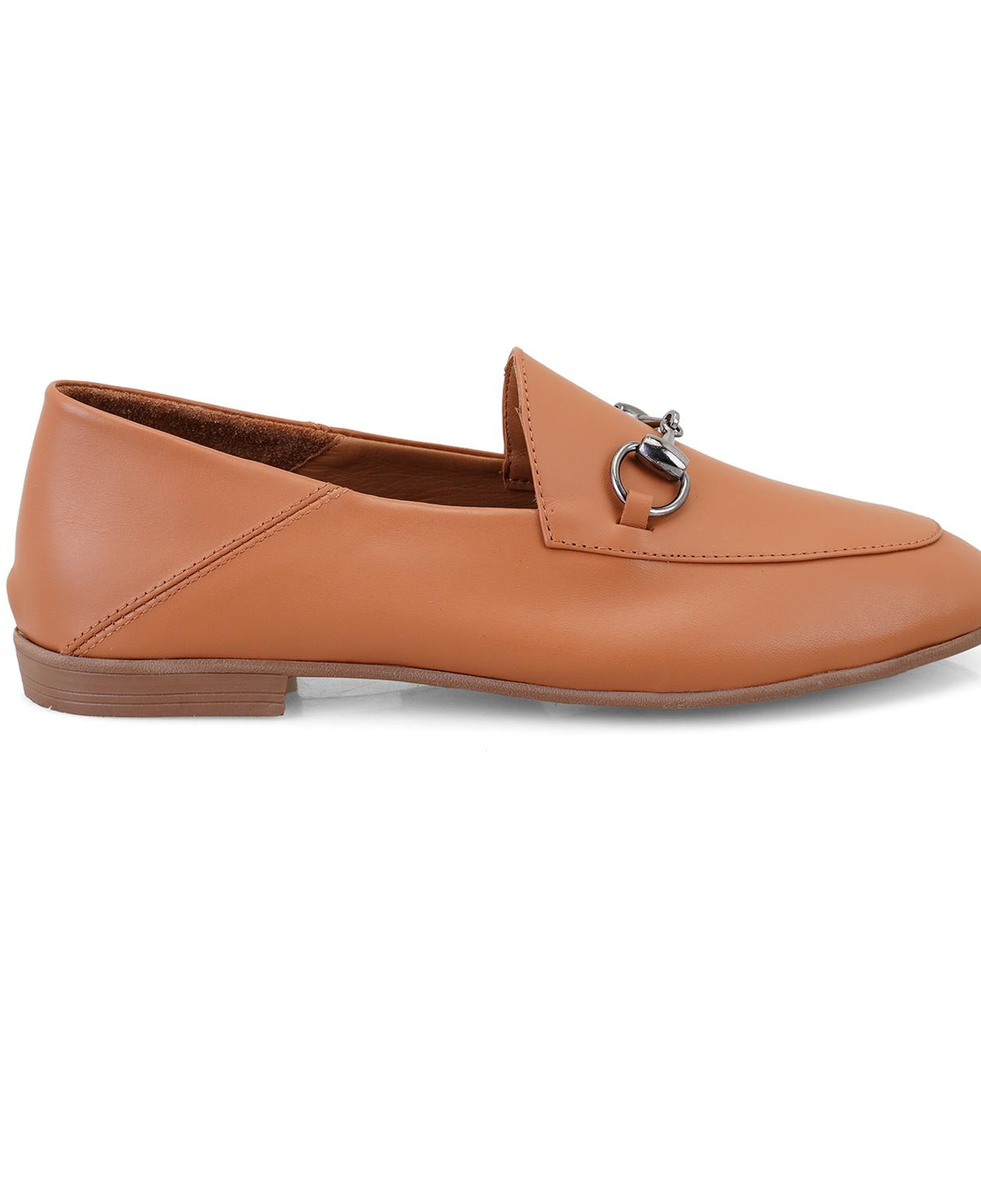 Kadın Taba Toka Aksesuarlı Deri Babet