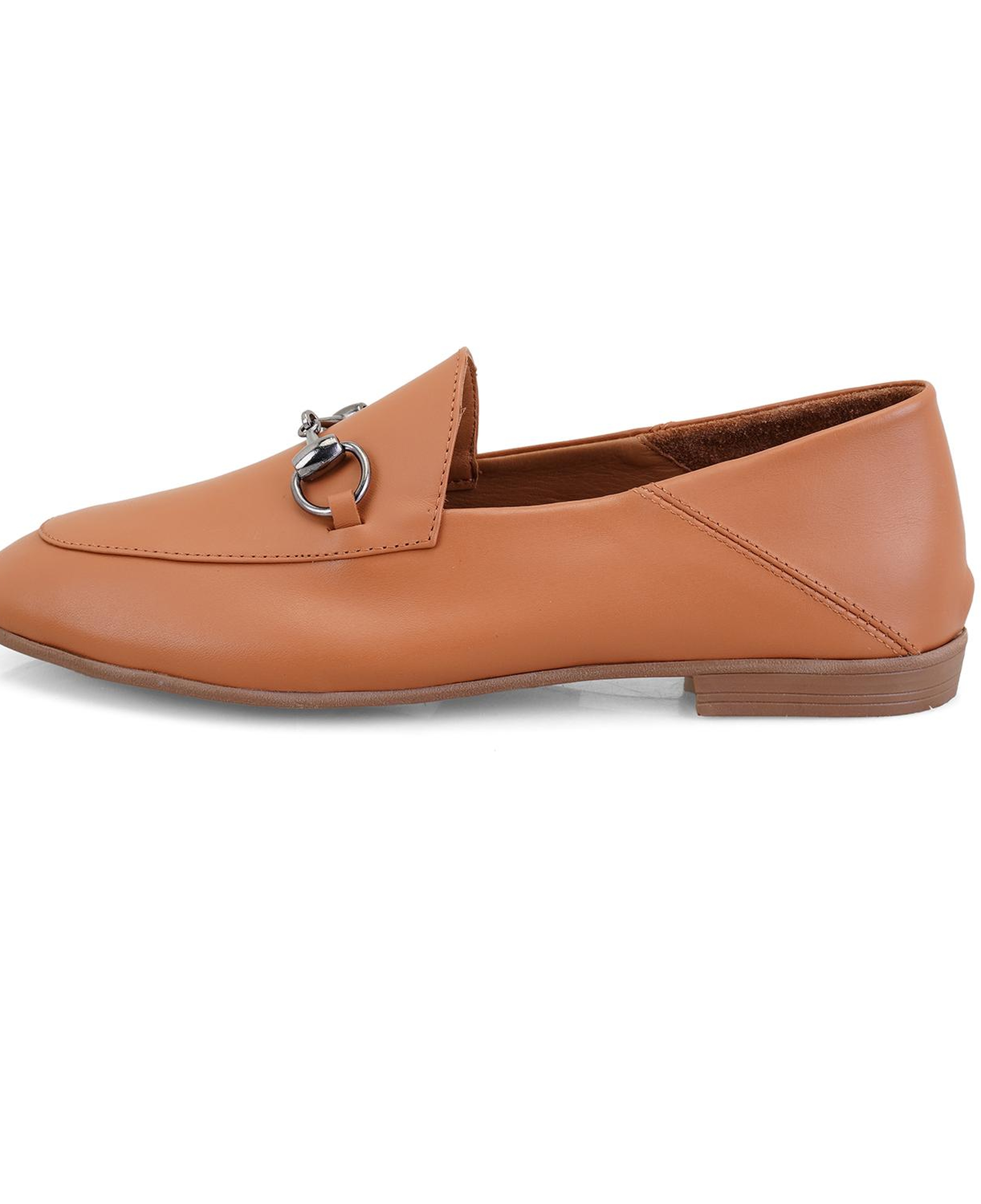 Kadın Taba Toka Aksesuarlı Deri Babet