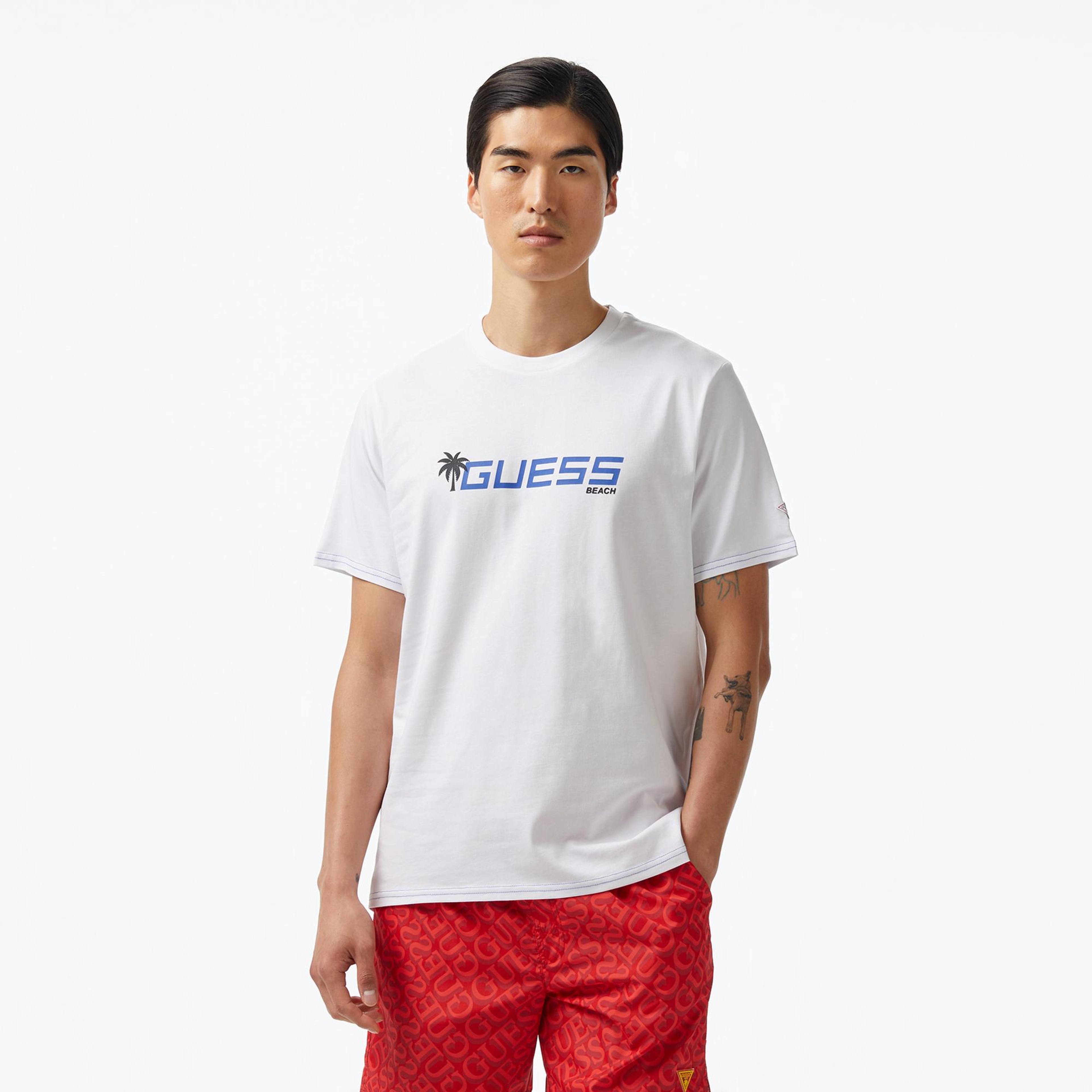 Guess Palm Logo Erkek Beyaz T-Shirt