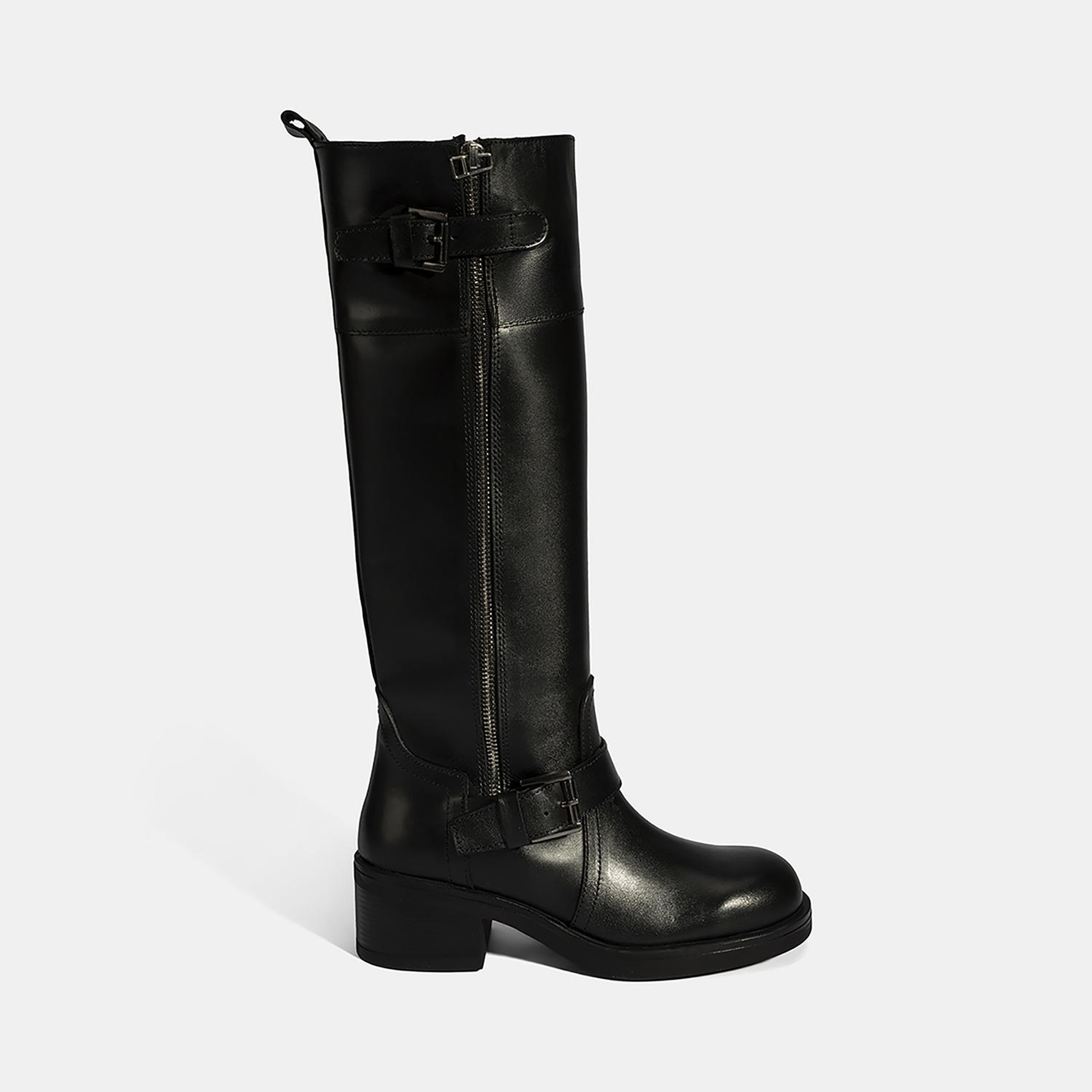 Kadın Siyah Metal Toka Detaylı Deri Çizme