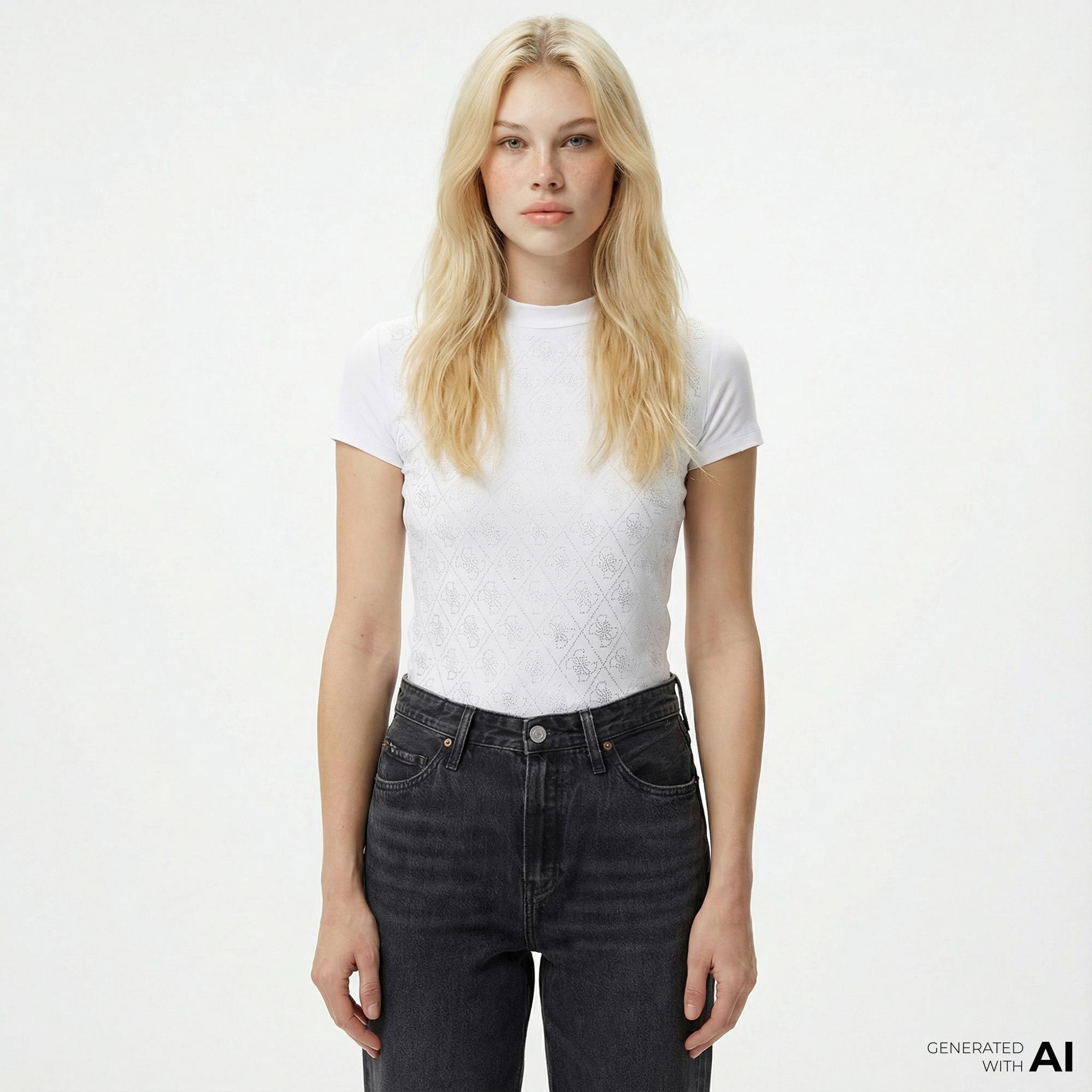 Guess Mock Kadın Beyaz T-Shirt