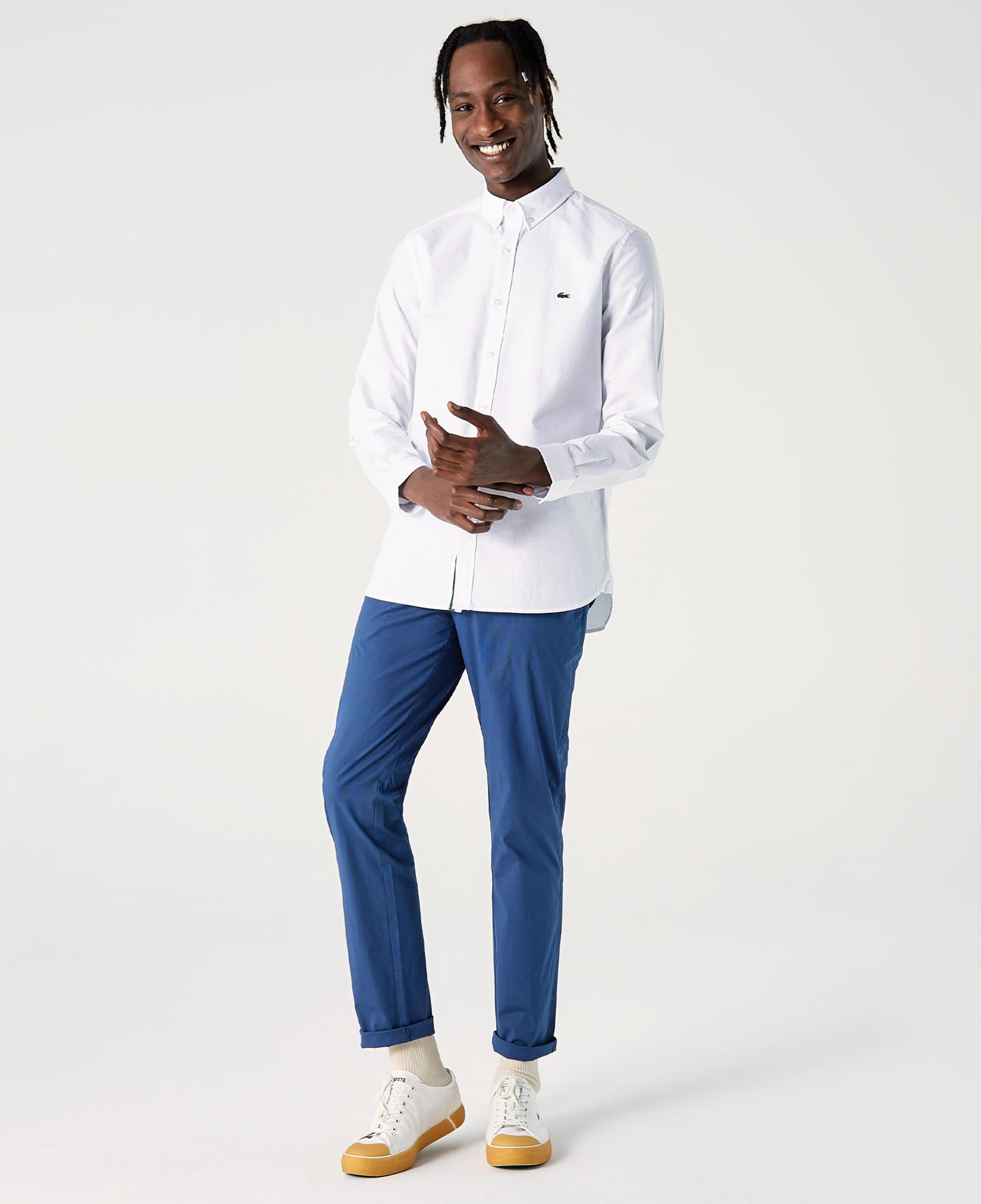 Erkek Slim Fit Düğmeli Yaka Beyaz Gömlek