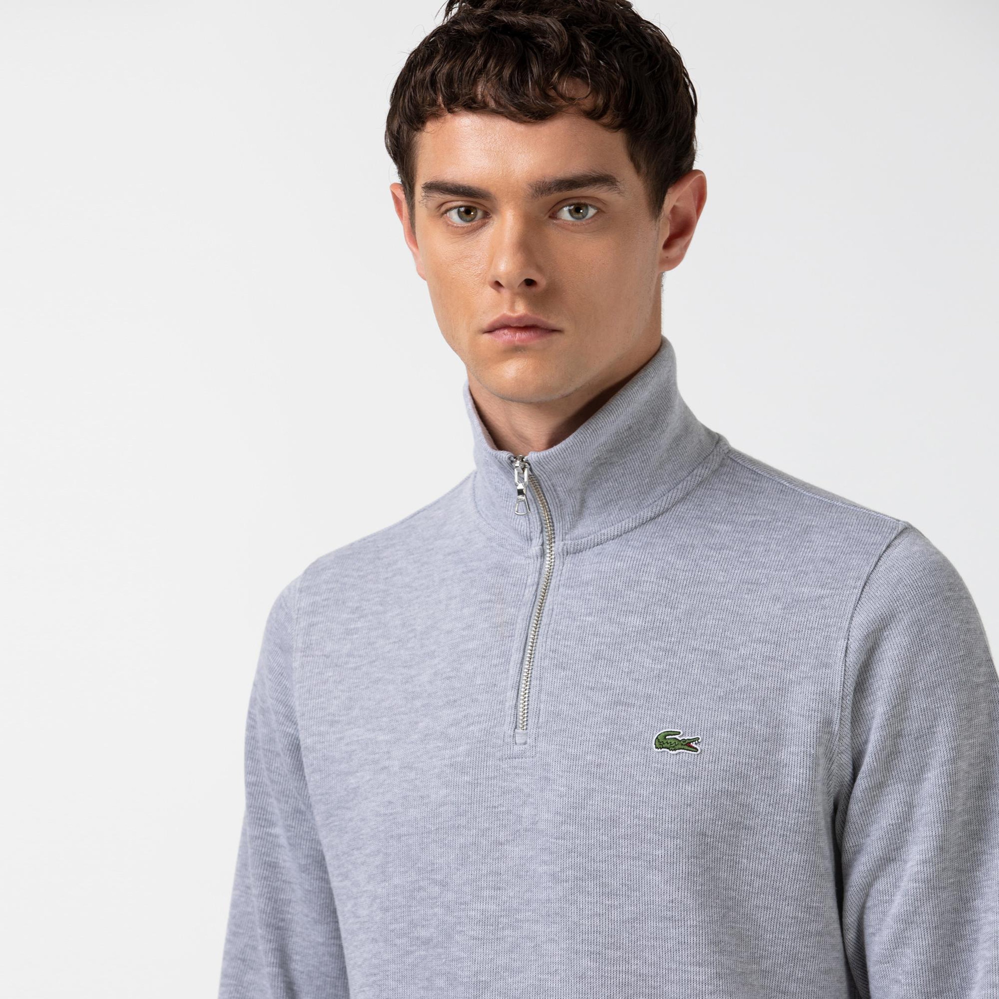 Erkek Classic Fit Yarım Fermuarlı Gri Sweatshirt