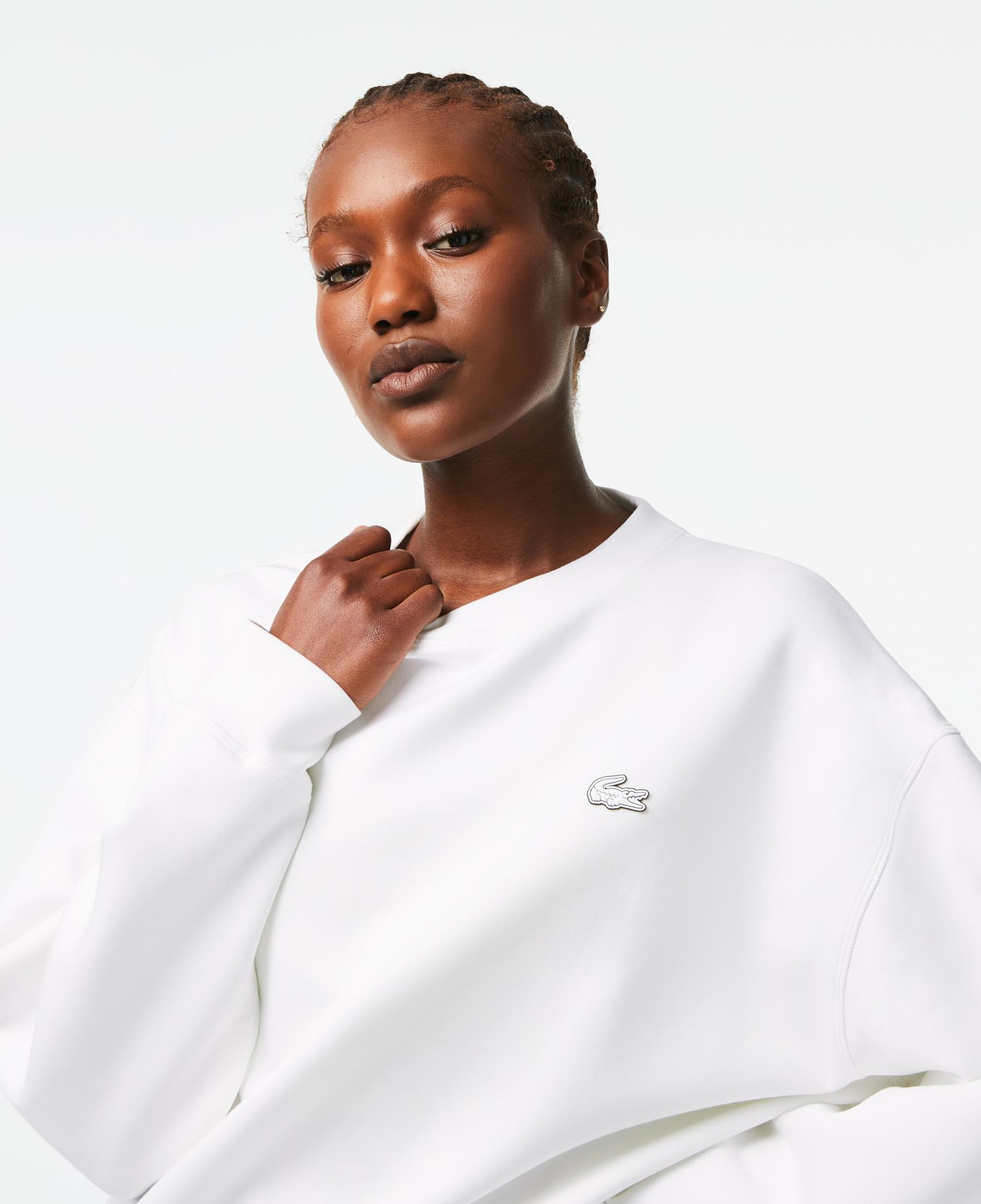 Lacoste Kadın Oversize Fit Bisiklet Yaka Beyaz Sweatshirt