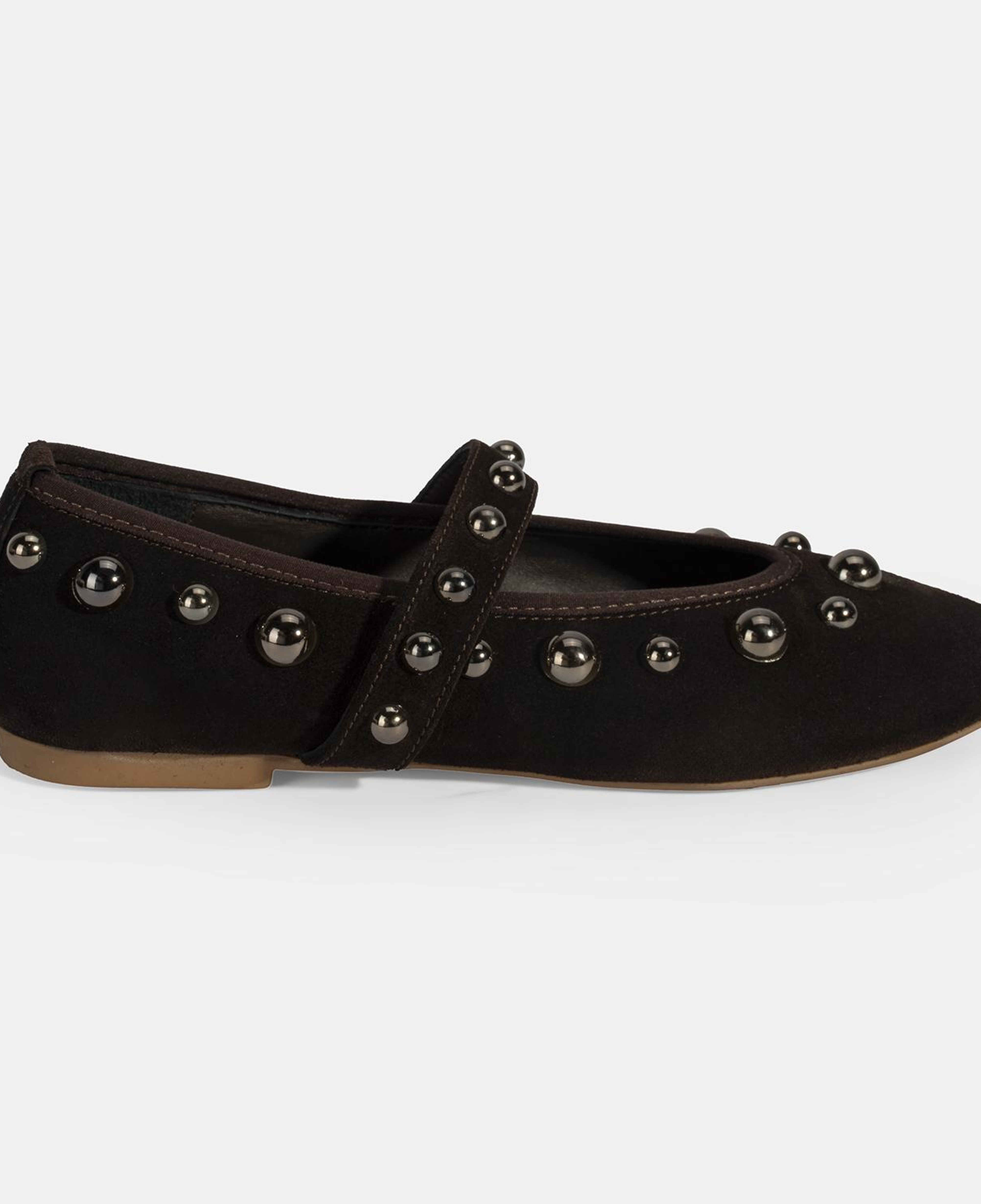 Kadın Kahve Metal Zımba Detaylı Mary Jane Babet