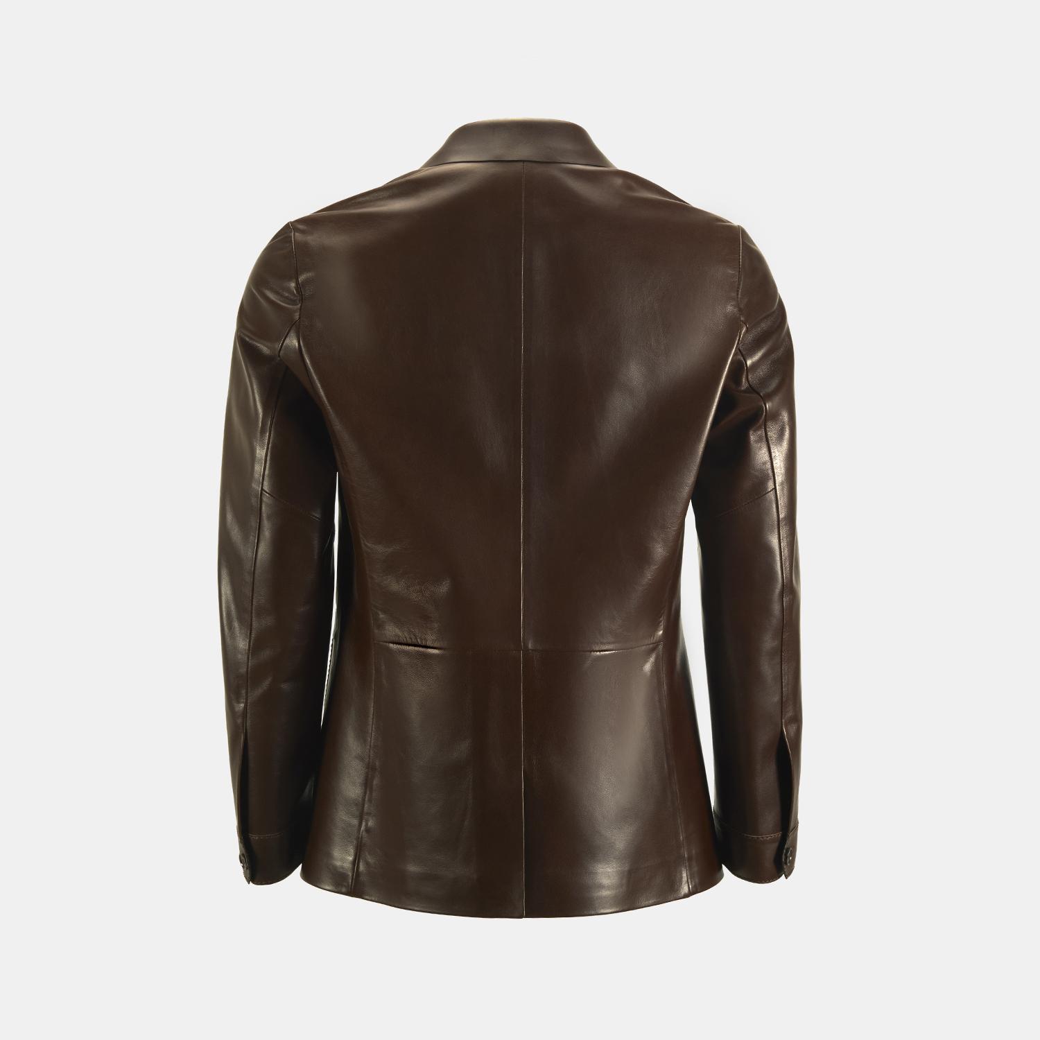 Erkek Kahve Gömlek Yaka Deri Blazer Ceket