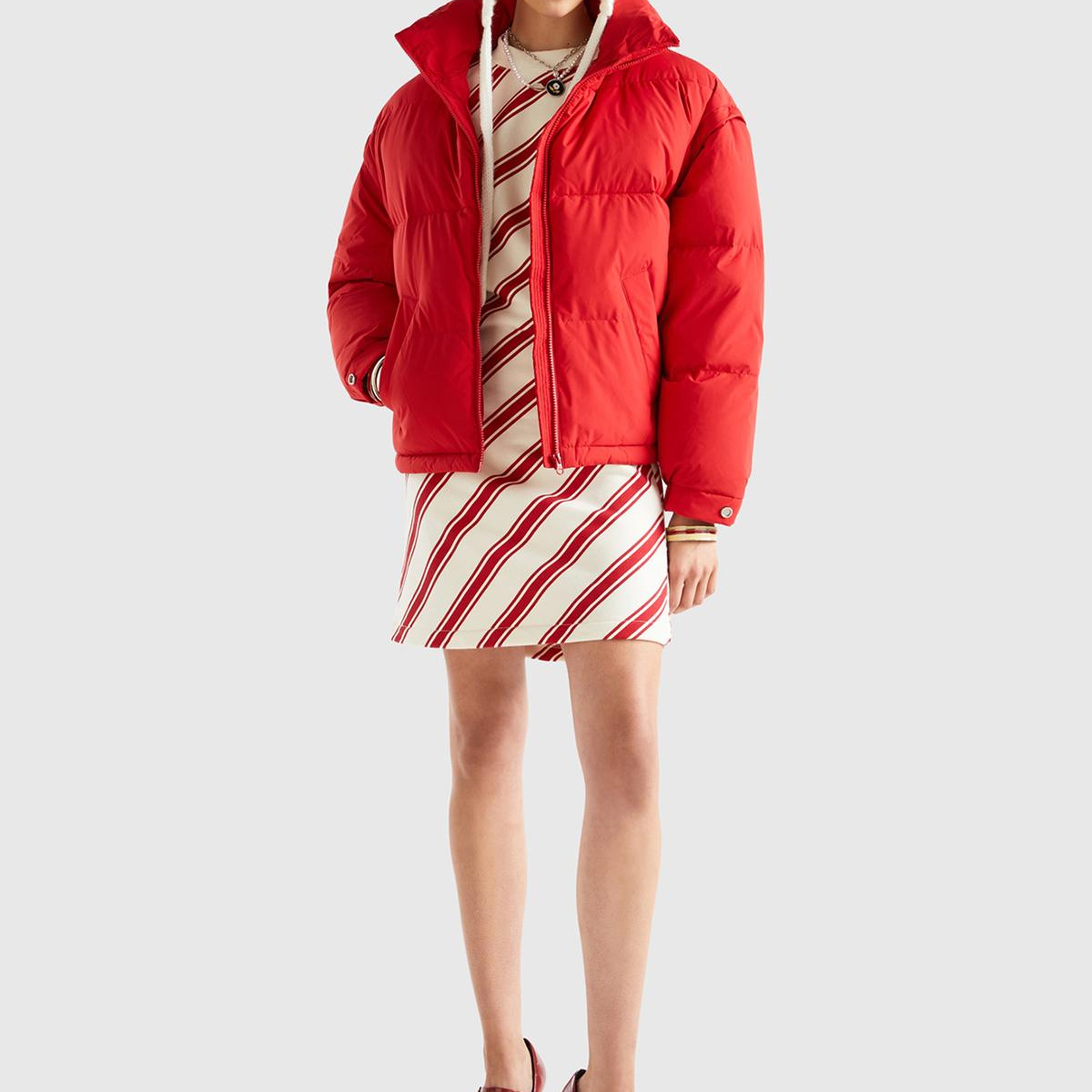 Kadın Kırmızı Kaz Tüyü Dolgulu Pufa Mont