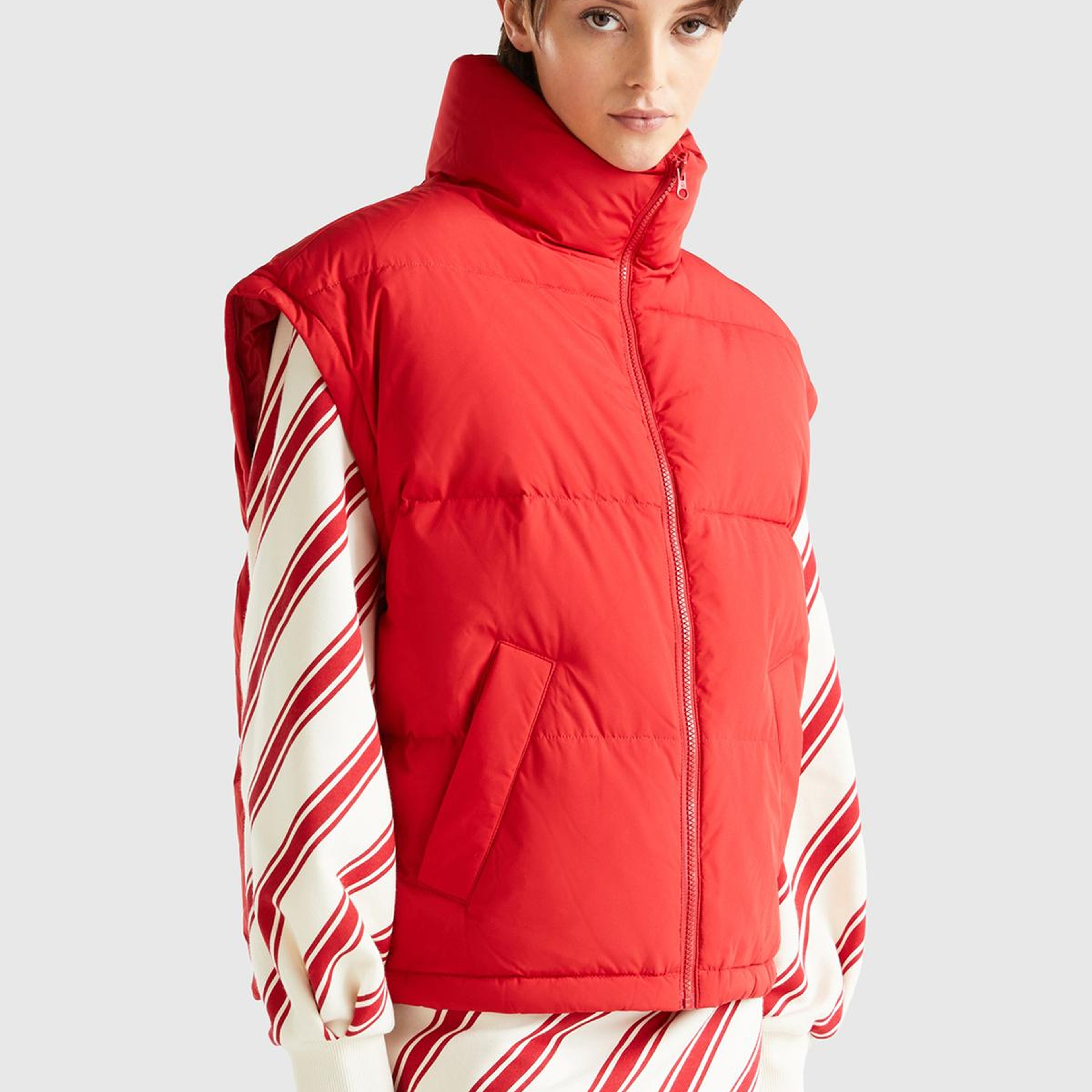 Kadın Kırmızı Kaz Tüyü Dolgulu Pufa Mont