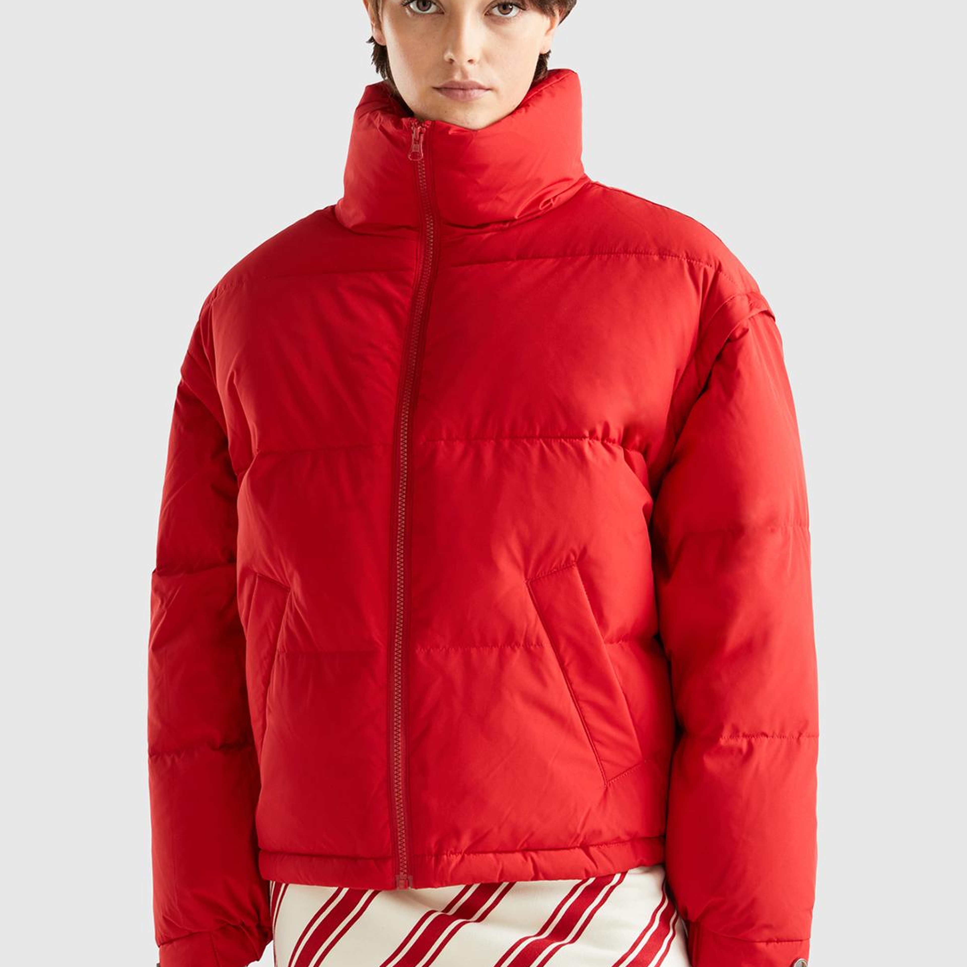 Kadın Kırmızı Kaz Tüyü Dolgulu Pufa Mont