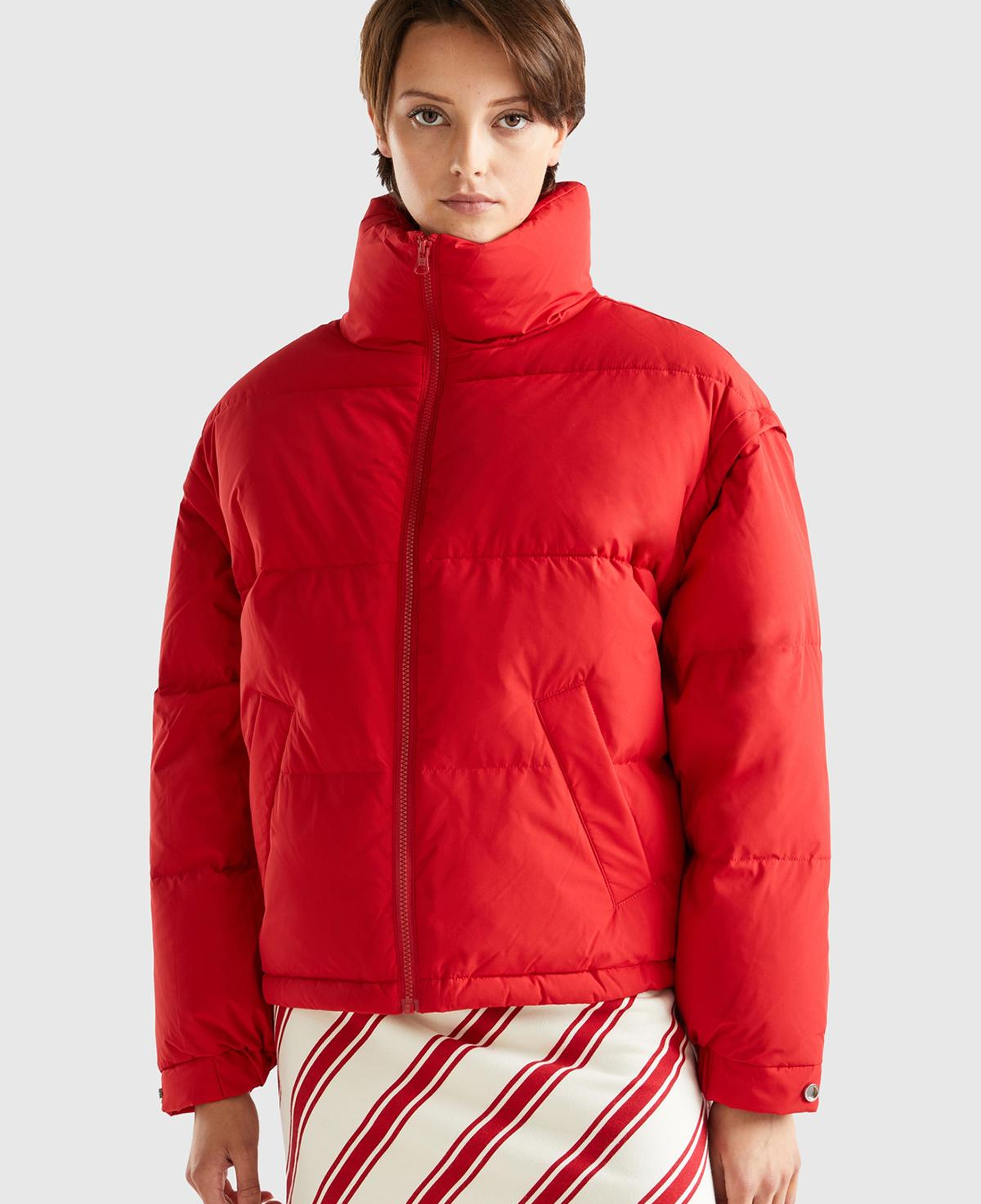 Kadın Kırmızı Kaz Tüyü Dolgulu Pufa Mont