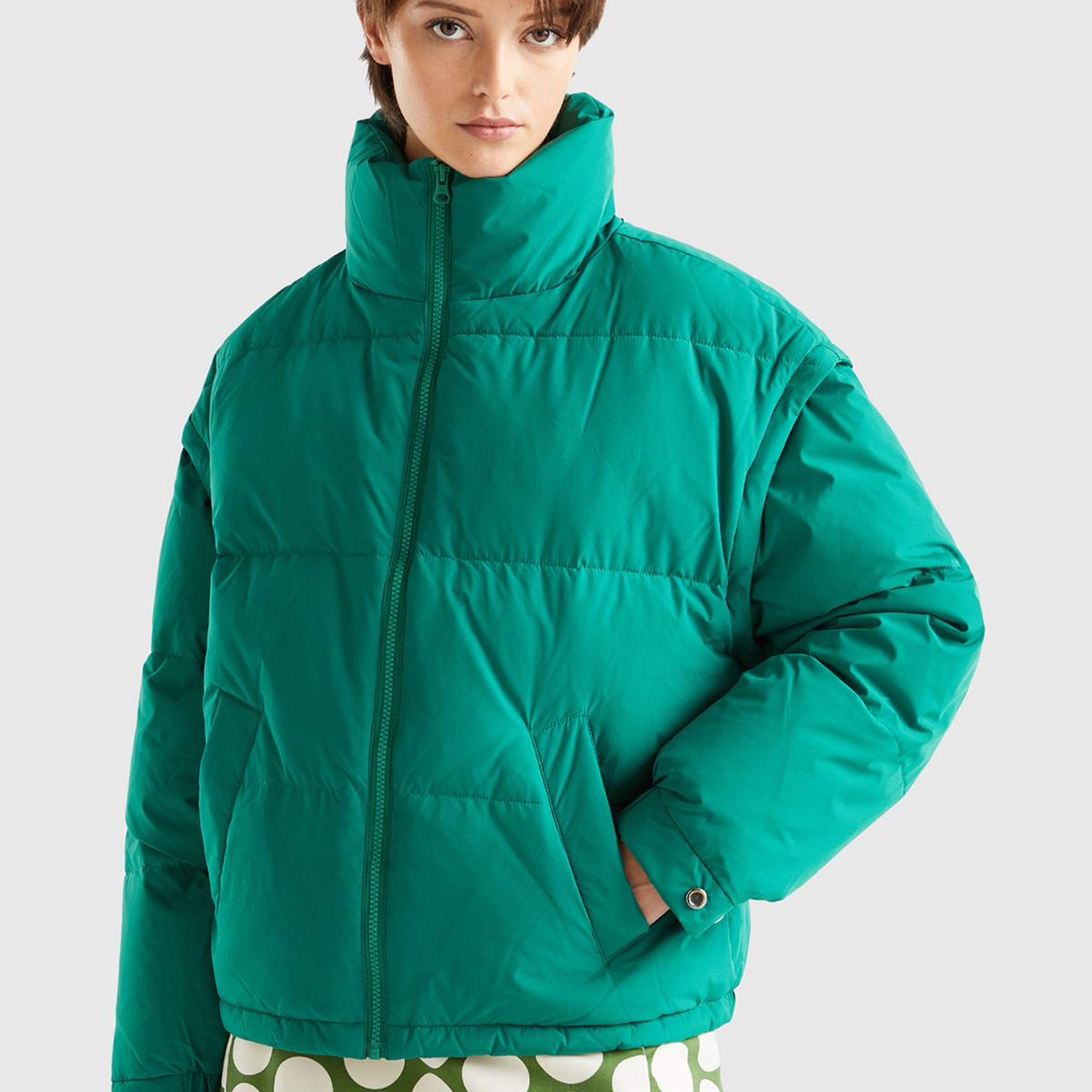 Kadın Yeşil Kaz Tüyü Dolgulu Pufa Mont