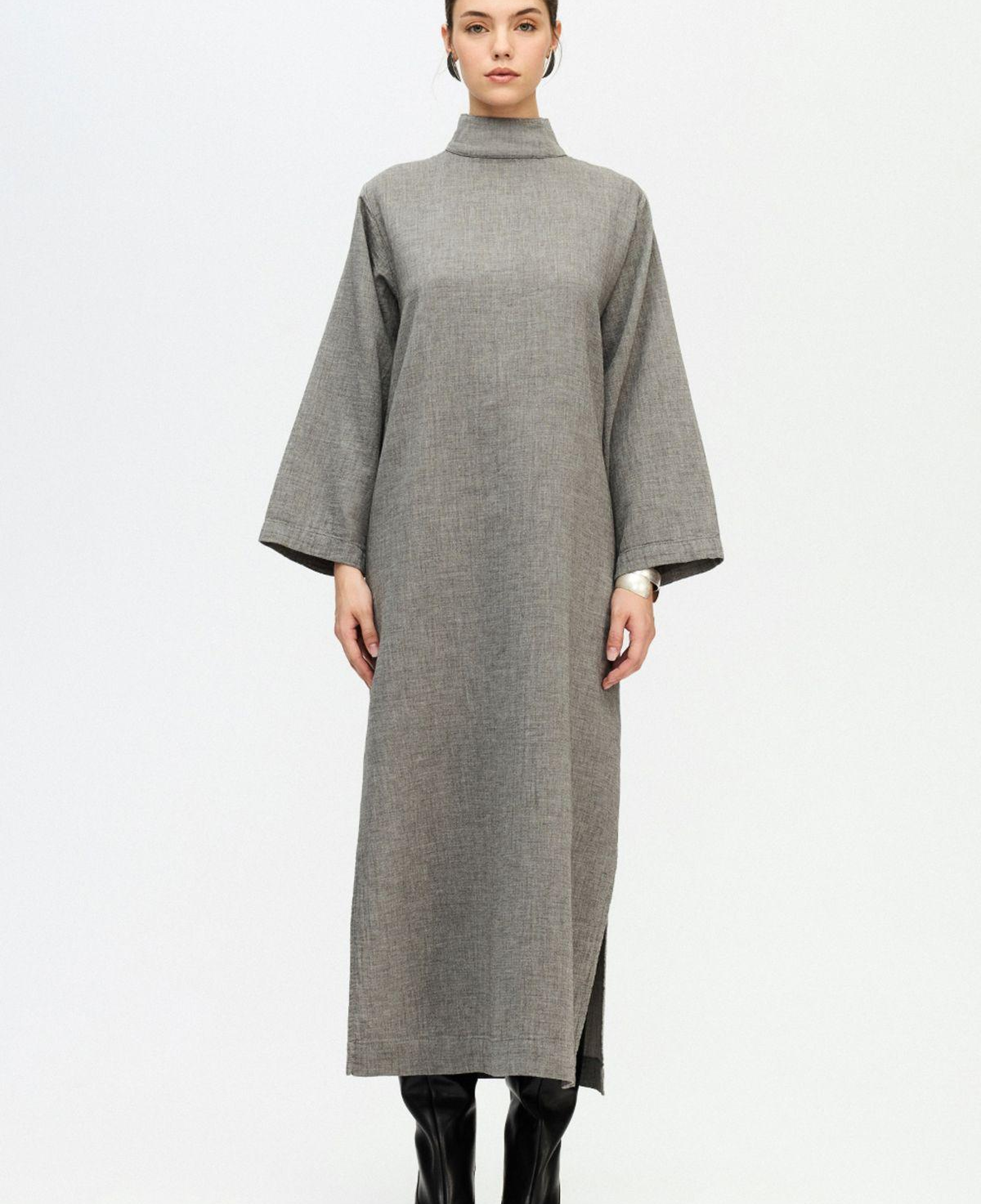 İKİKIZ Gri Boğazlı Elbise Kadın Renkli