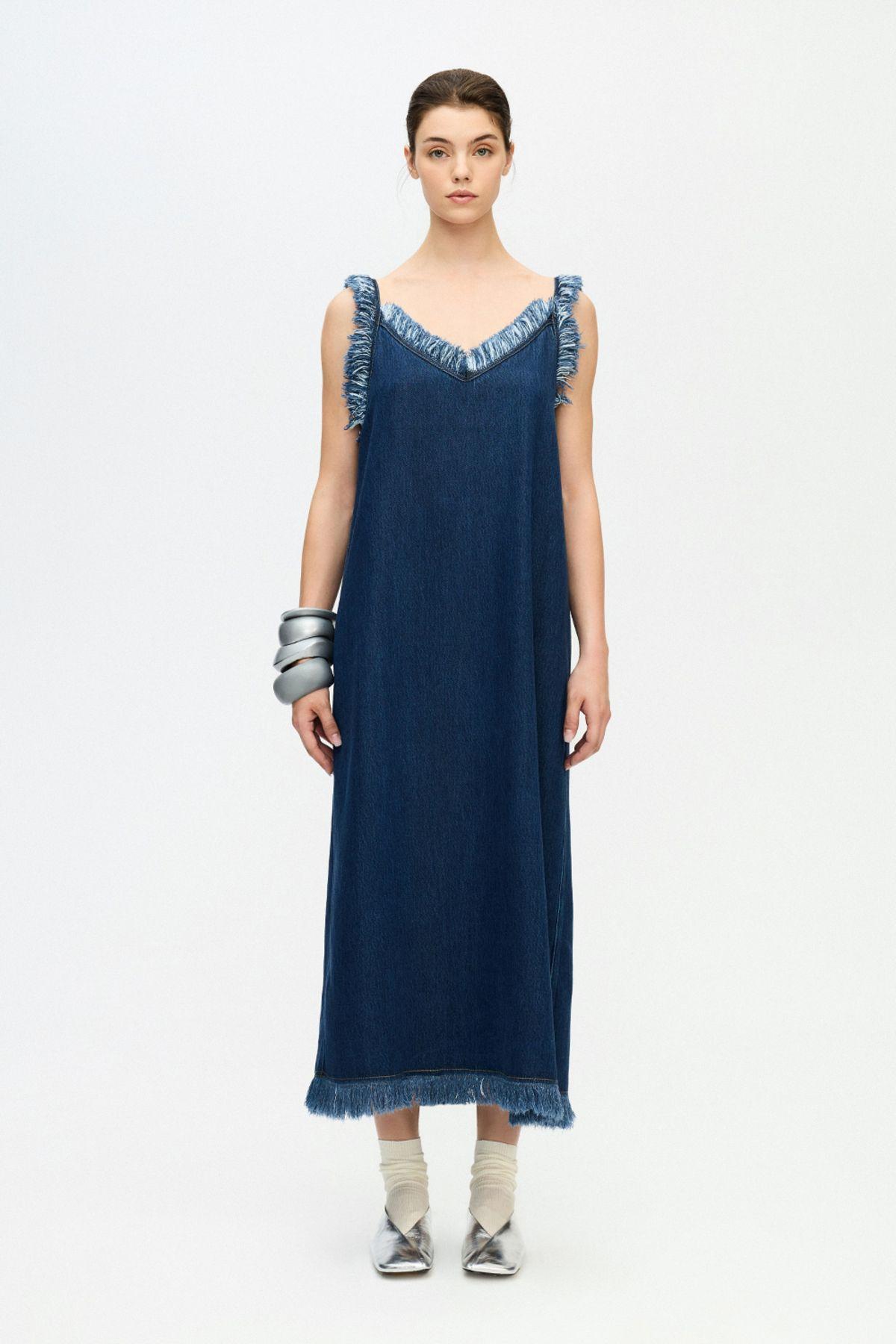 İKİKIZ Denim Askılı Elbise Kadın Renkli