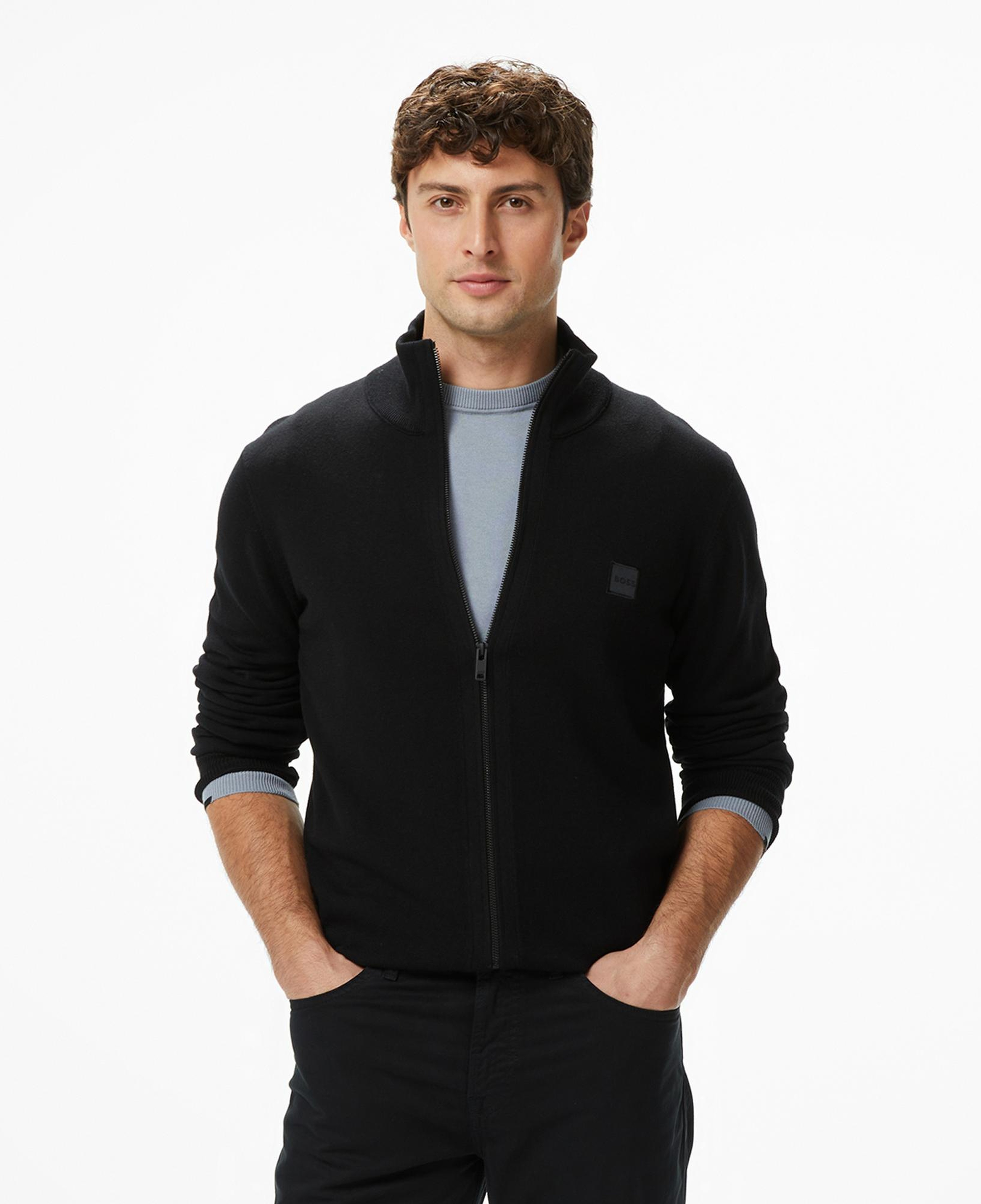 Boss Kanozip Erkek Siyah Triko