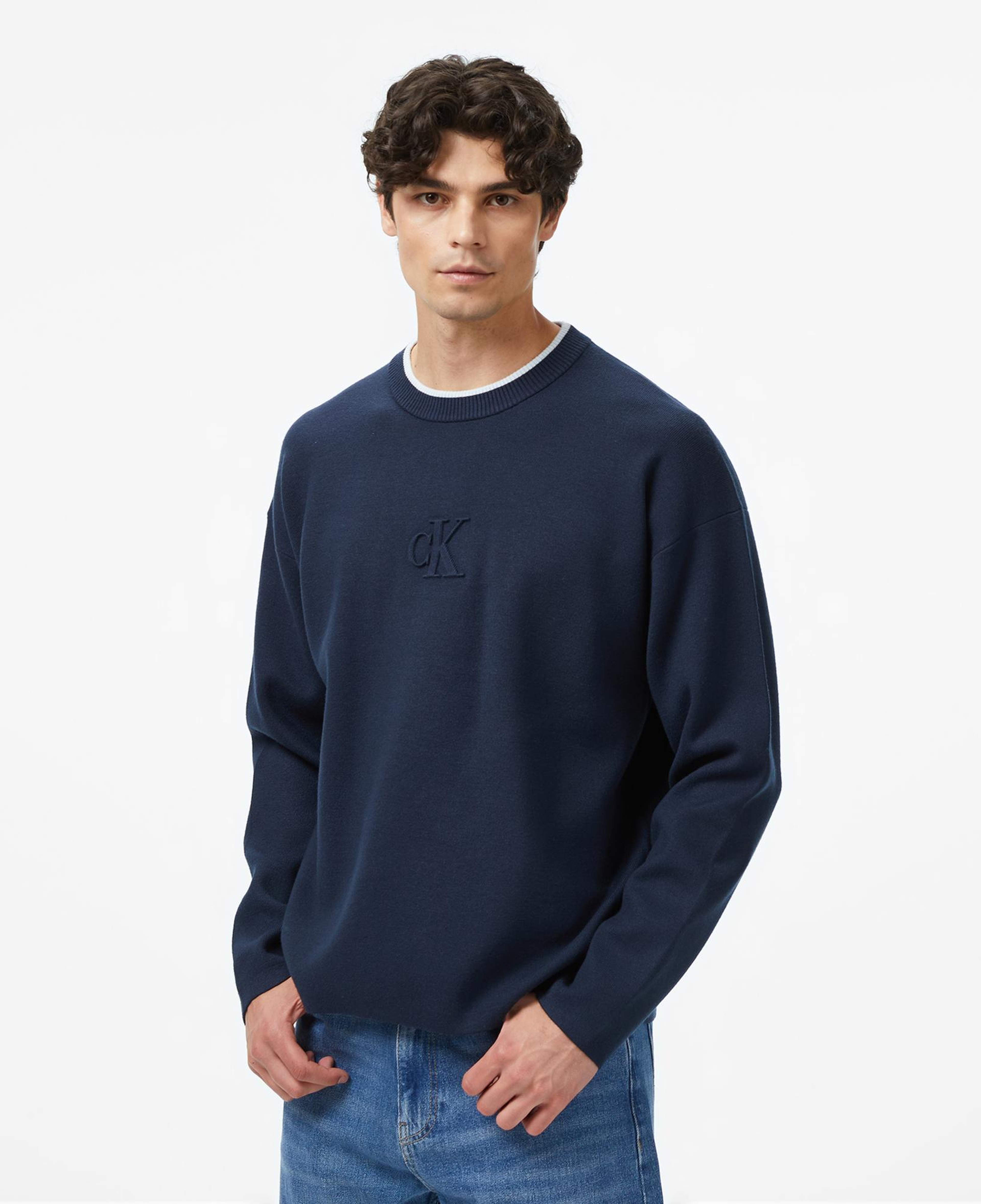 Calvin Klein Embossed Logo Erkek Lacivert Triko