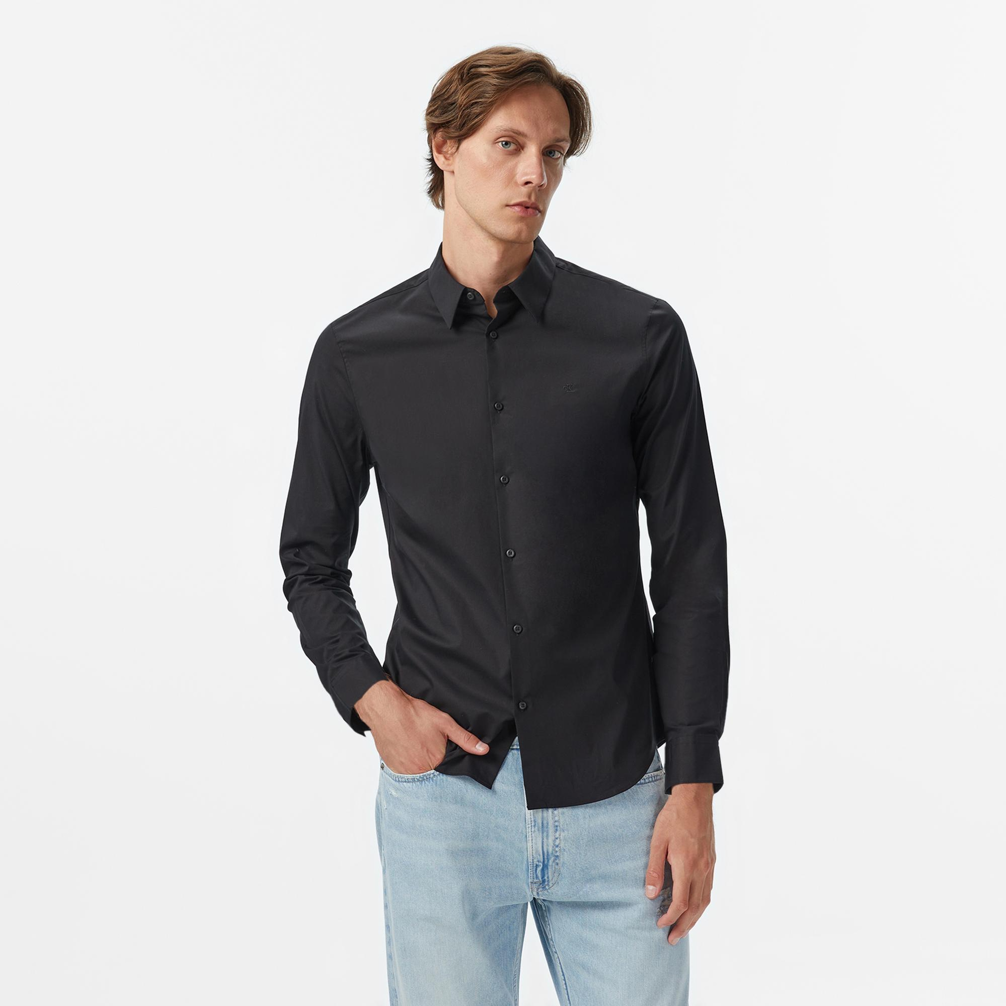Calvin Klein Solid Slim Erkek Siyah Gömlek