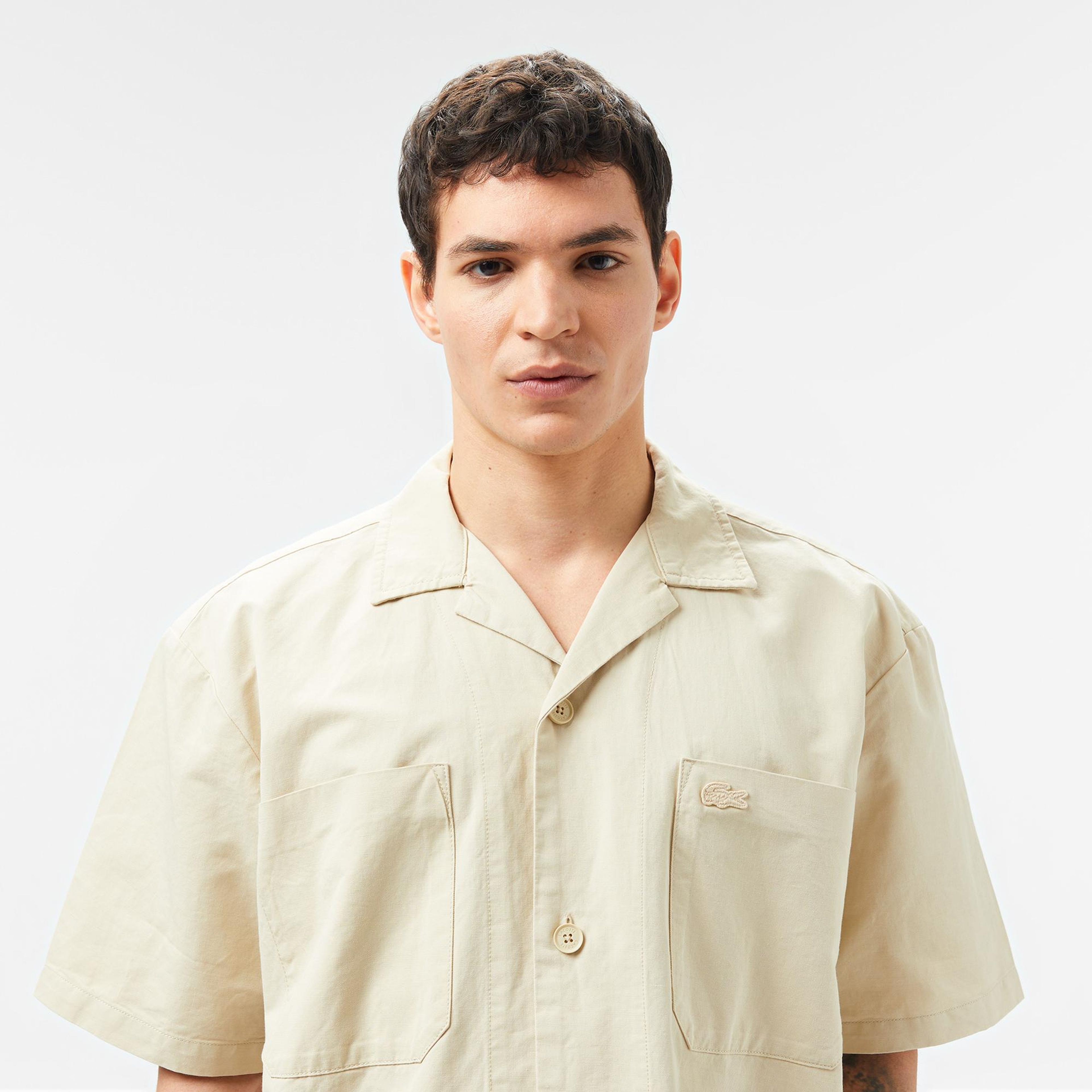 Lacoste Erkek Relaxed Fit Kısa Kollu Bej Gömlek