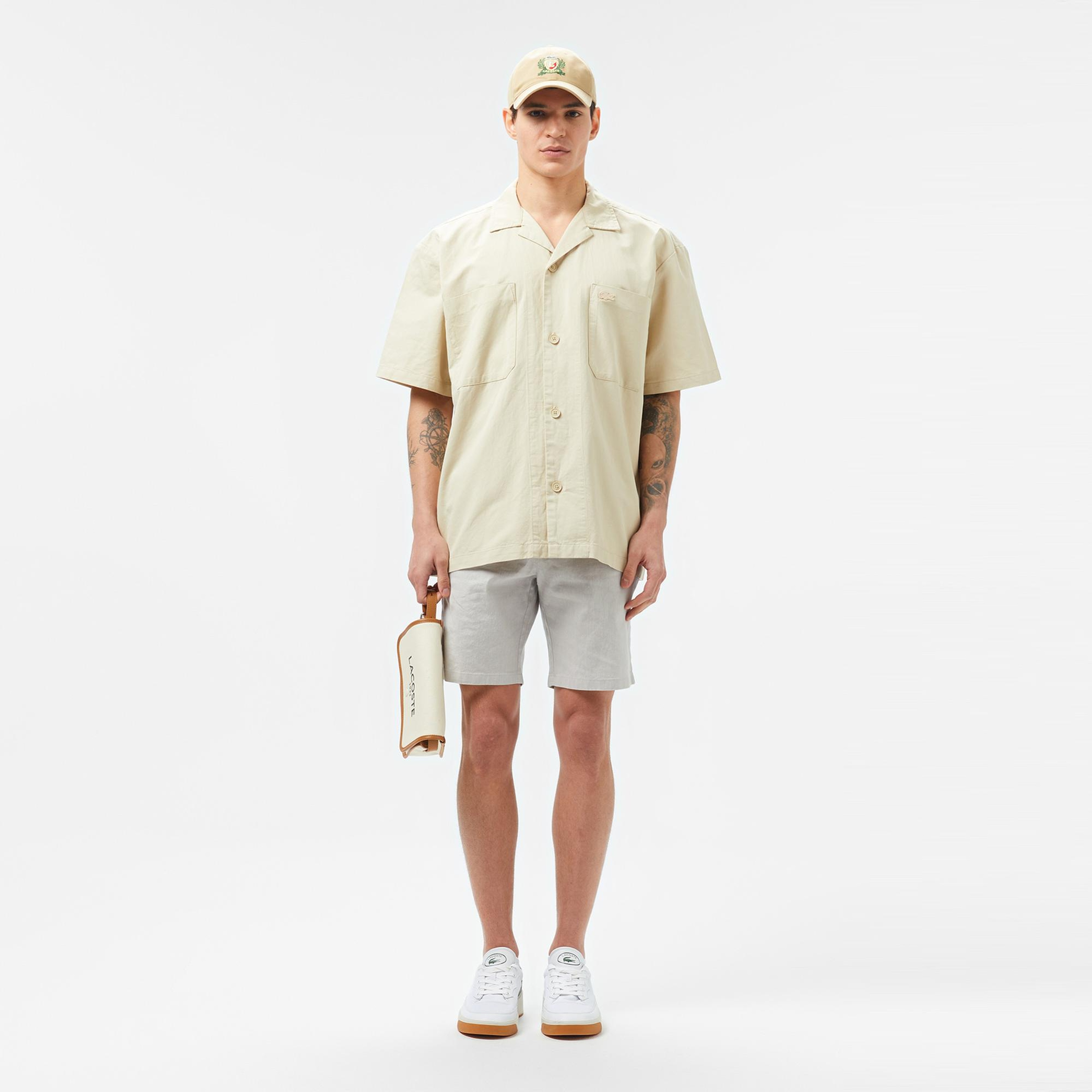 Lacoste Erkek Relaxed Fit Kısa Kollu Bej Gömlek