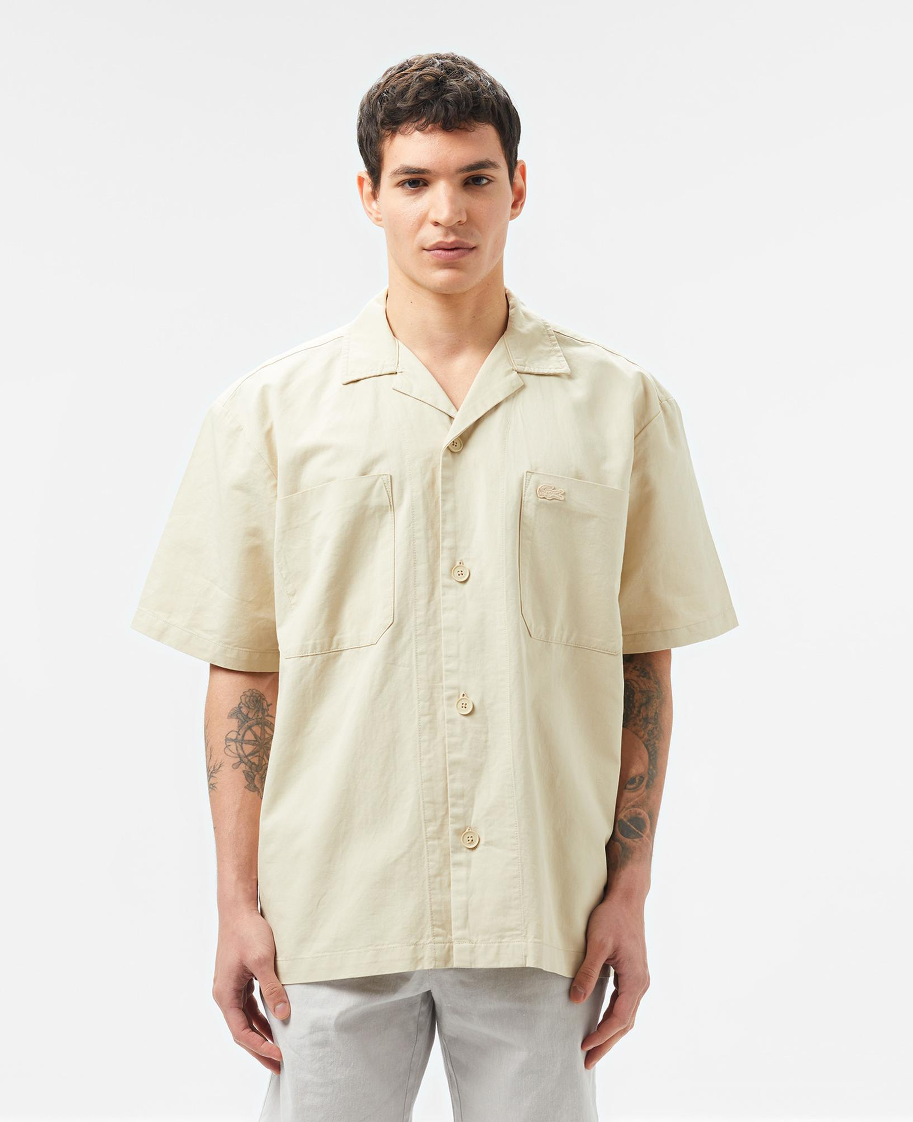 Lacoste Erkek Relaxed Fit Kısa Kollu Bej Gömlek