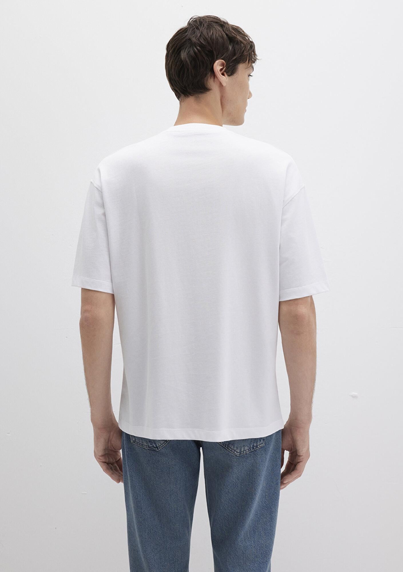 Mavi Bisiklet Yaka Beyaz Basic Tişört Oversize / Geniş Kesim 0613113-620