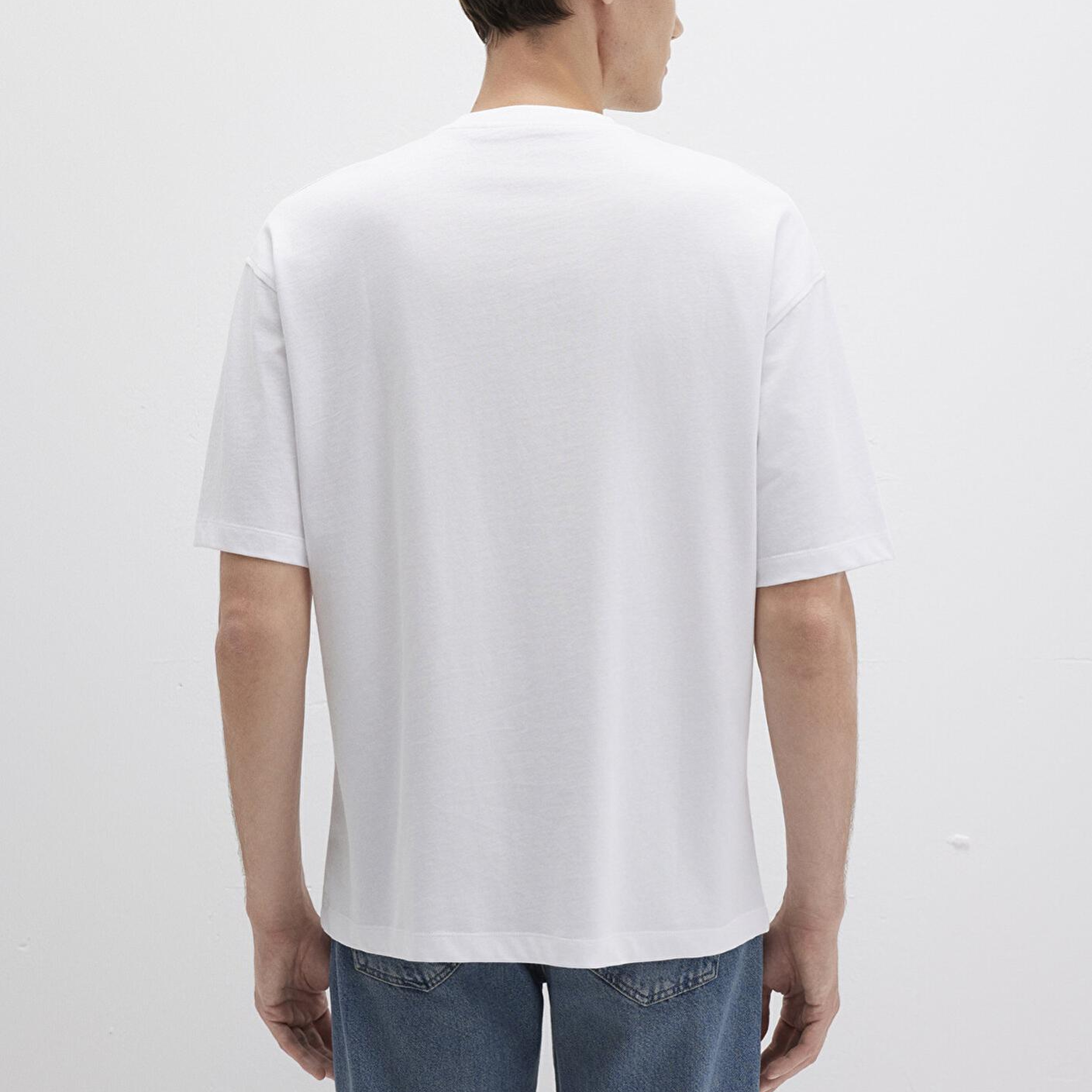 Mavi Bisiklet Yaka Beyaz Basic Tişört Oversize / Geniş Kesim 0613113-620