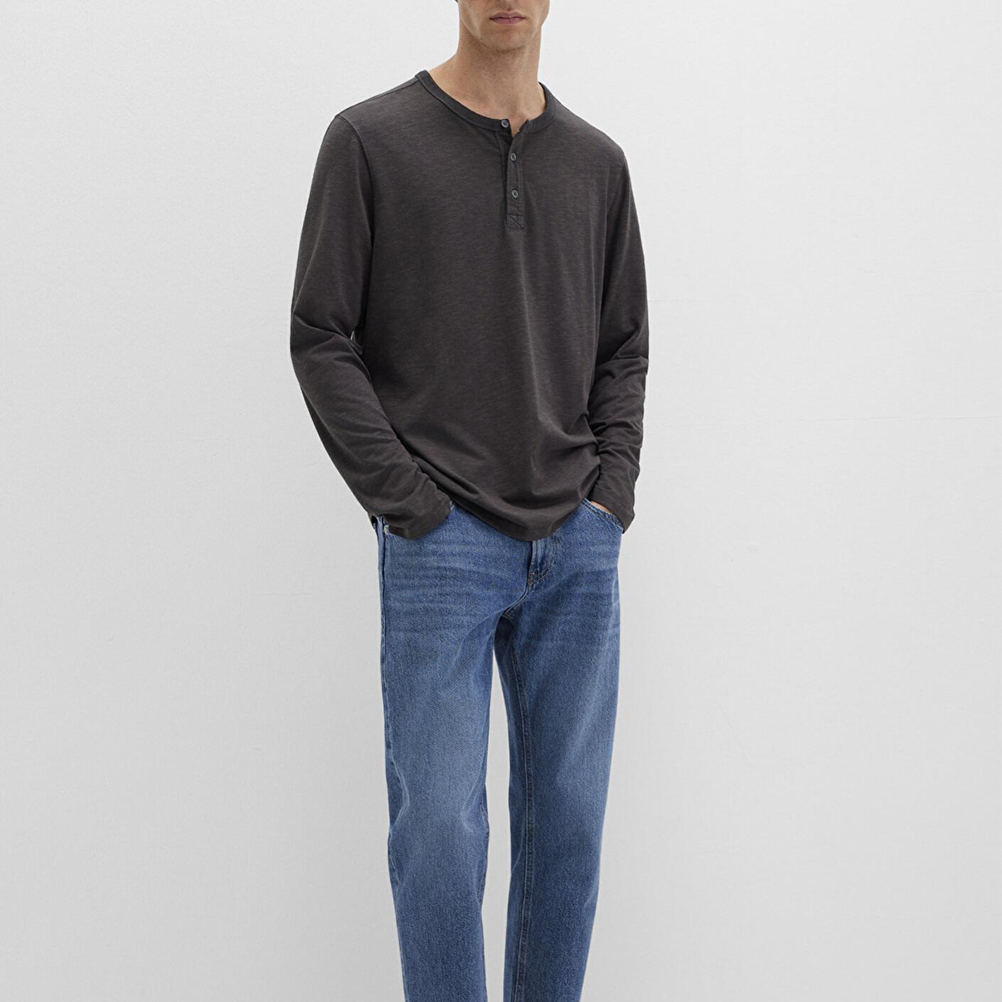 Mavi Uzun Kollu Antrasit Tişört Loose Fit / Bol Rahat Kesim 0613117-70092