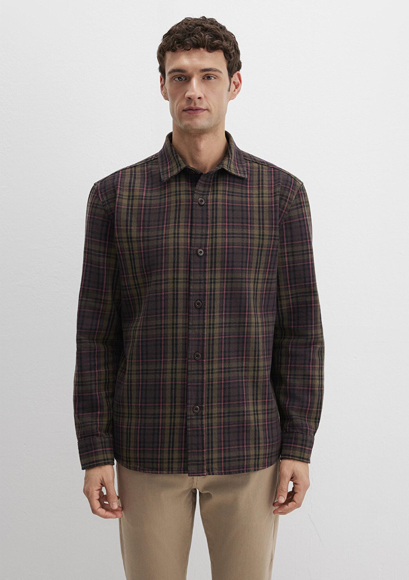 Mavi Kareli Kahverengi Gömlek Regular Fit / Normal Kesim 0211818-91371