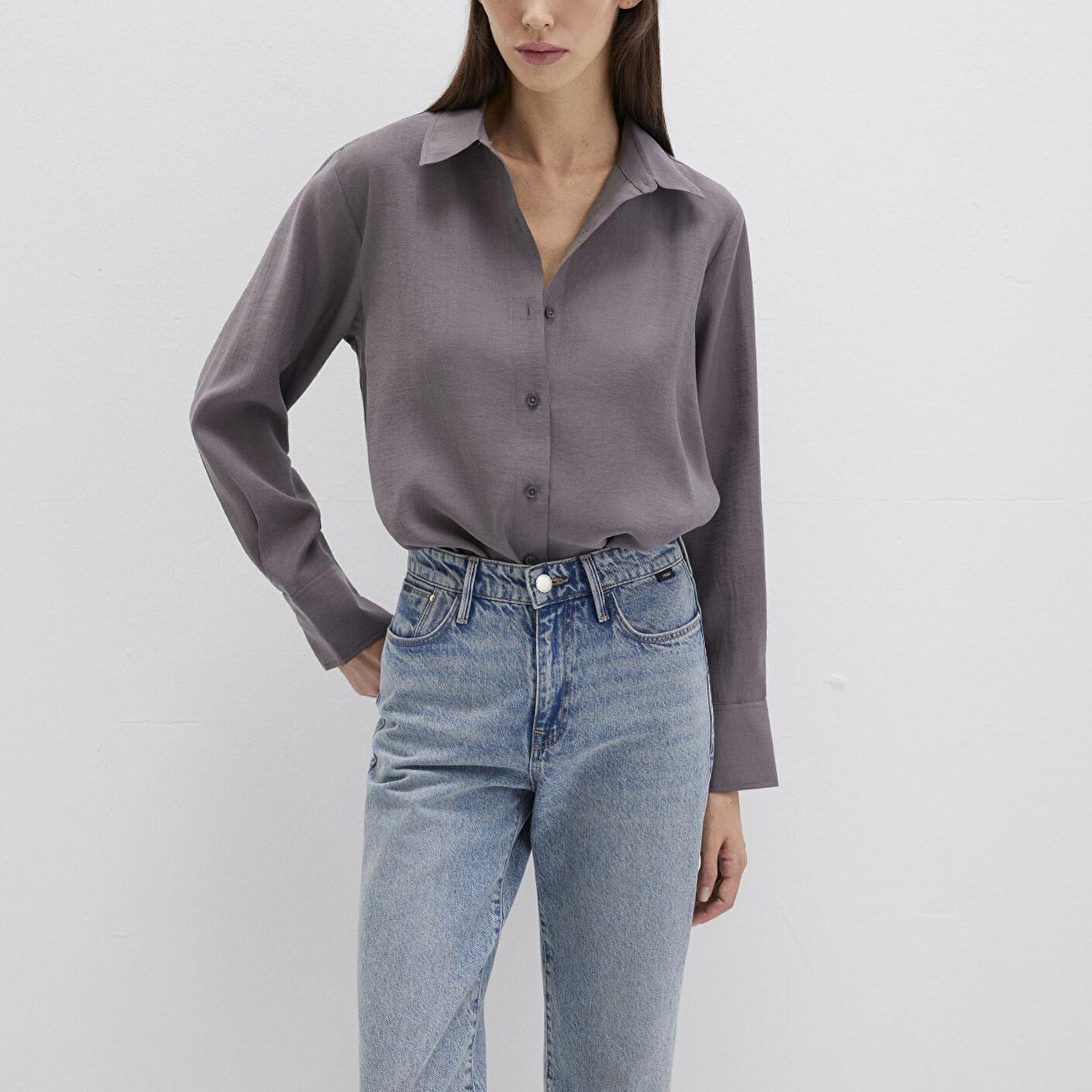 Mavi Mor (TENCEL™) Liyosel Gömlek Loose Fit / Bol Rahat Kesim 1211373-90721