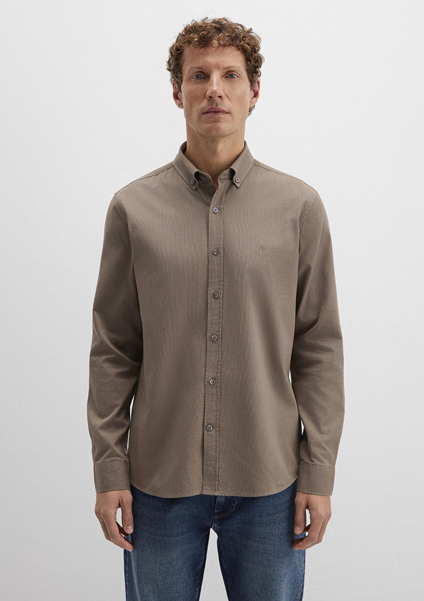 Mavi M Logo Nakışlı Kahverengi Gömlek Slim Fit / Dar Kesim 0211192-83866