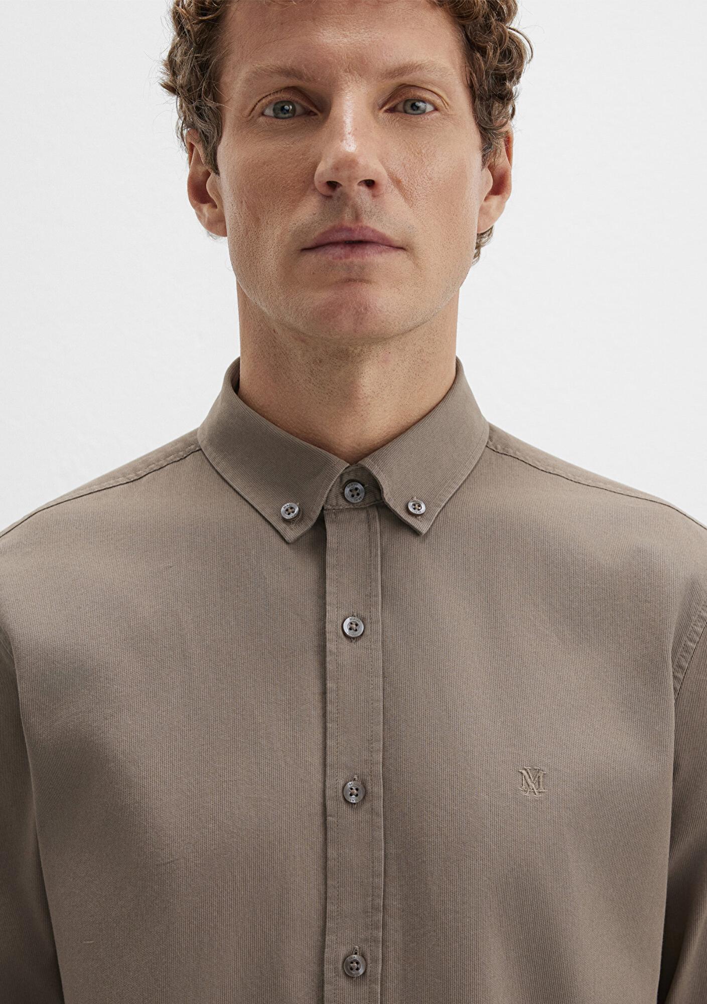 Mavi M Logo Nakışlı Kahverengi Gömlek Slim Fit / Dar Kesim 0211192-83866