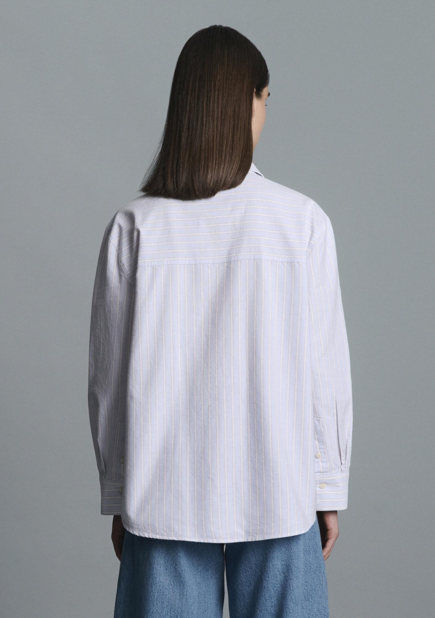 Mavi Mavi Çizgili Gömlek Loose Fit / Bol Rahat Kesim 1211420-91460