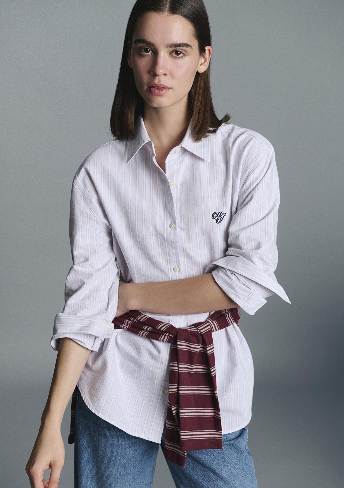 Mavi Mavi Çizgili Gömlek Loose Fit / Bol Rahat Kesim 1211420-91460