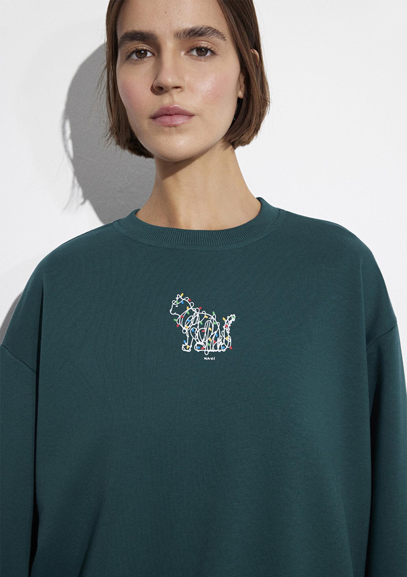 Mavi Yılbaşı Temalı Yeşil Sweatshirt 1S10500-71932