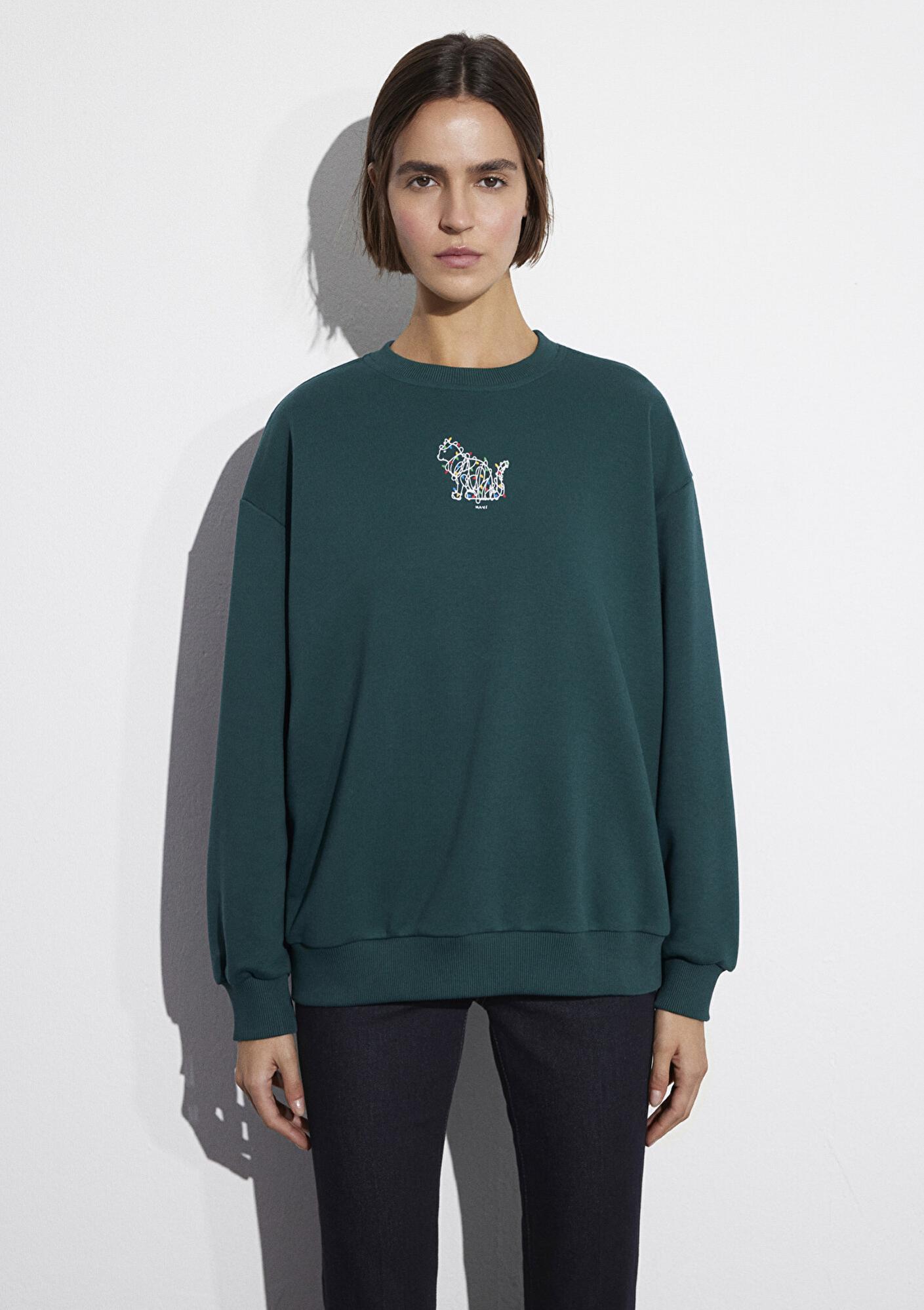 Mavi Yılbaşı Temalı Yeşil Sweatshirt 1S10500-71932