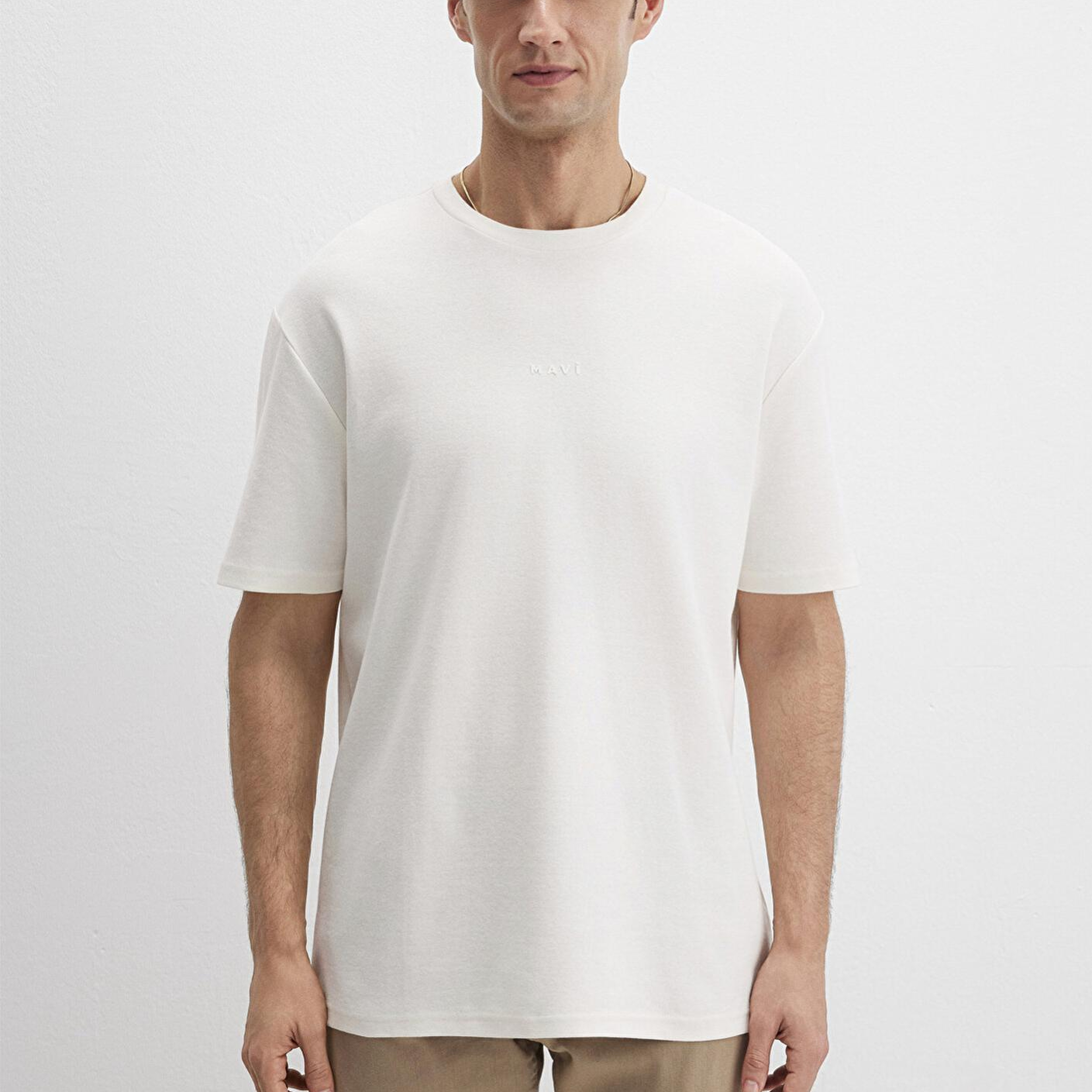 Mavi Mavi Logo Baskılı Ekru Tişört Loose Fit / Bol Rahat Kesim 0613250-70057