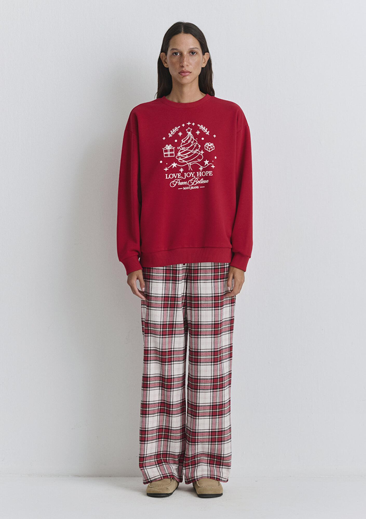 Mavi Yılbaşı Temalı Kırmızı Sweatshirt 1S10507-70390