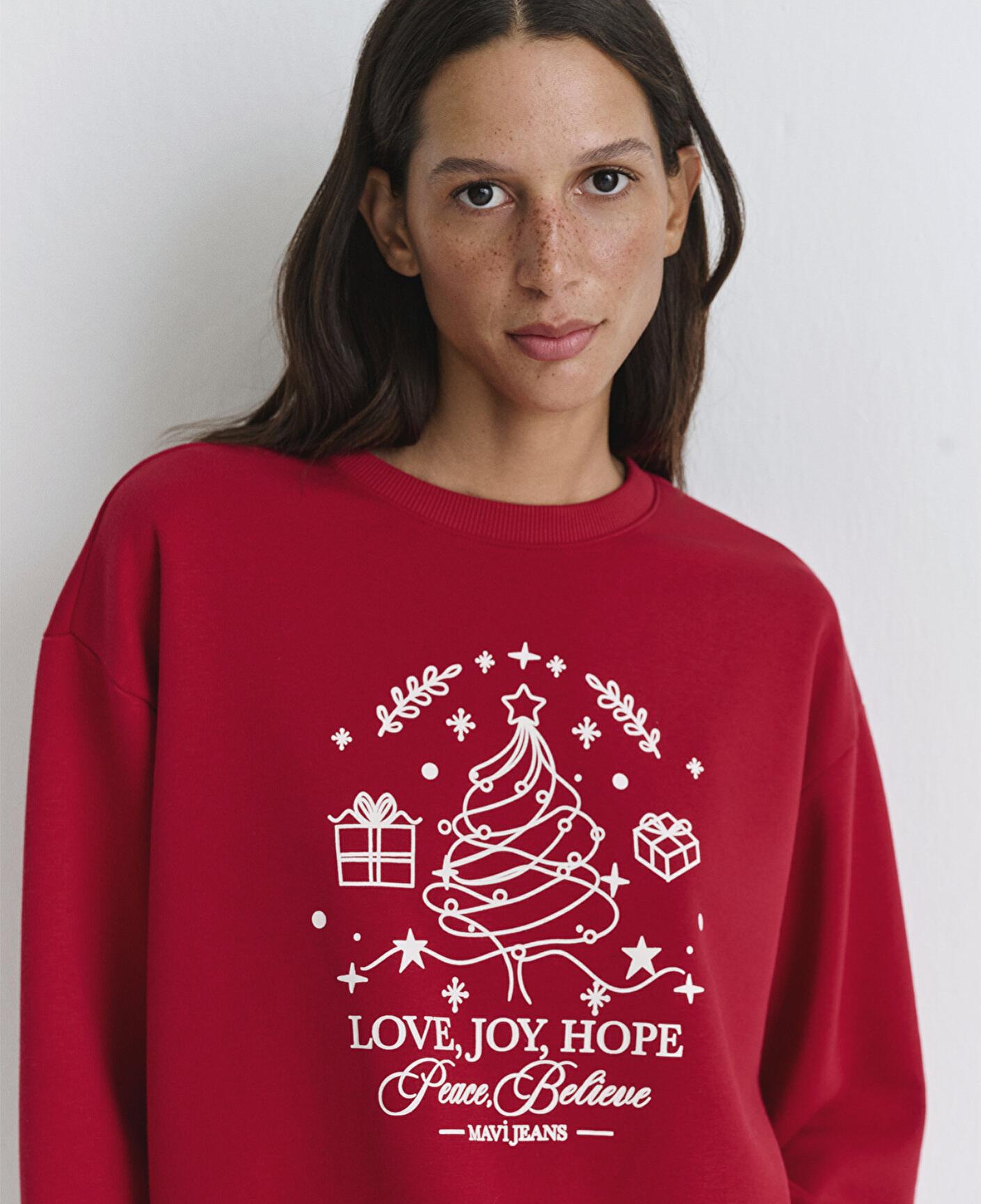 Mavi Yılbaşı Temalı Kırmızı Sweatshirt 1S10507-70390