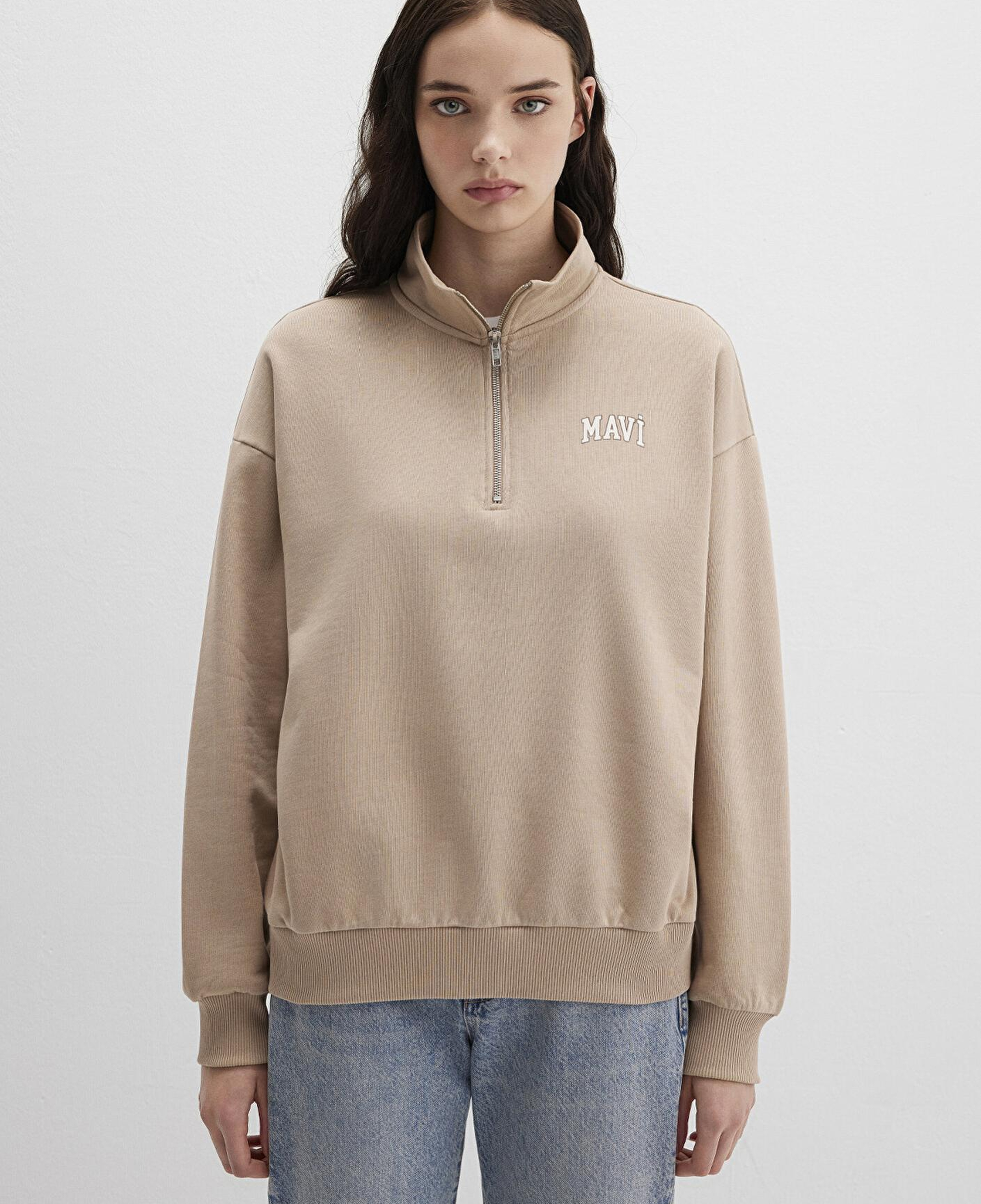 Mavi Mavi Logo Baskılı Bej Sweatshirt 1S10179-70344
