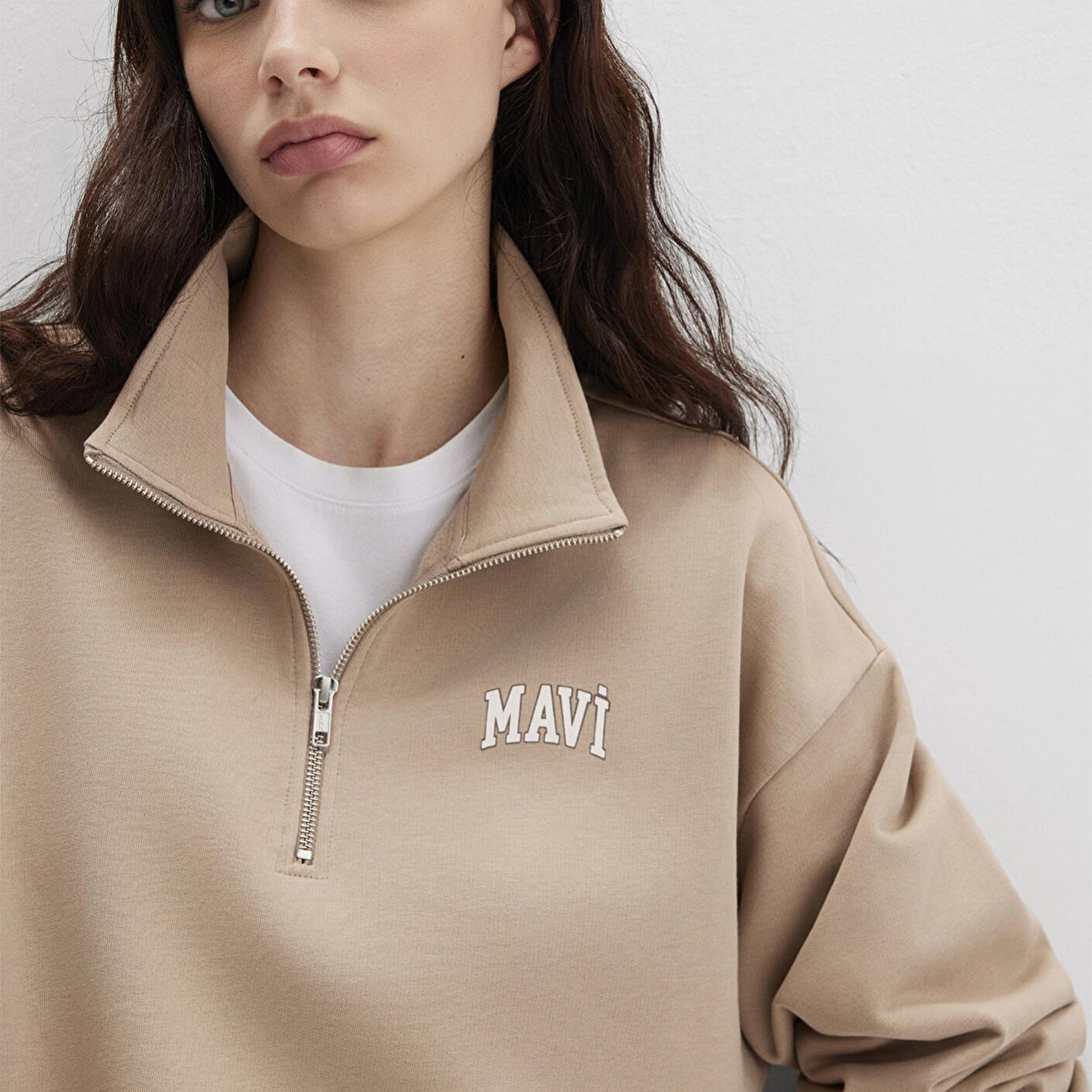Mavi Mavi Logo Baskılı Bej Sweatshirt 1S10179-70344